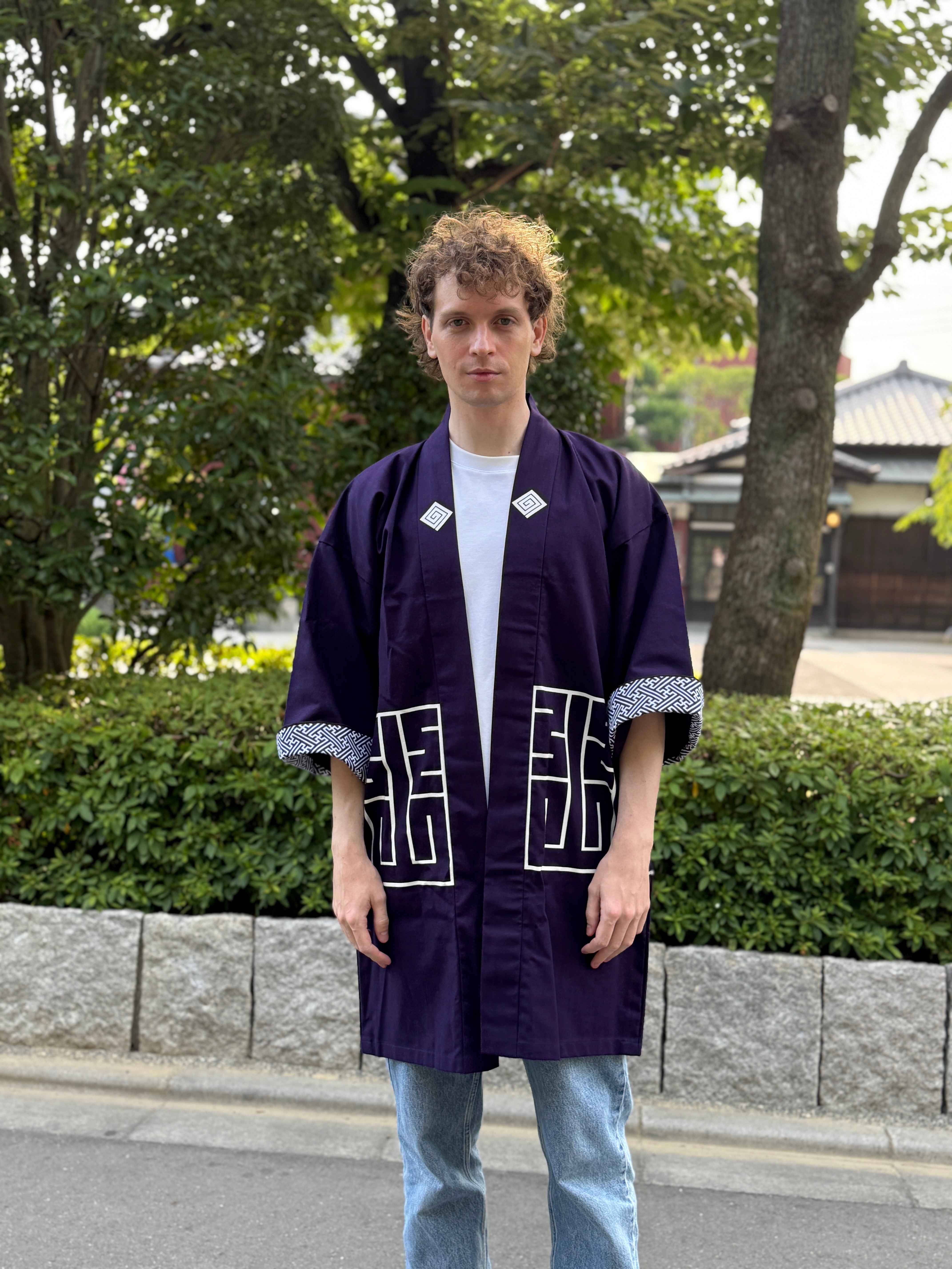 CAT -LIGHTNING SPEED- SHIRUSHI-ZOME HANTEN JACKET/ MURASAKI / 猫 -電光石火- 印染半纏