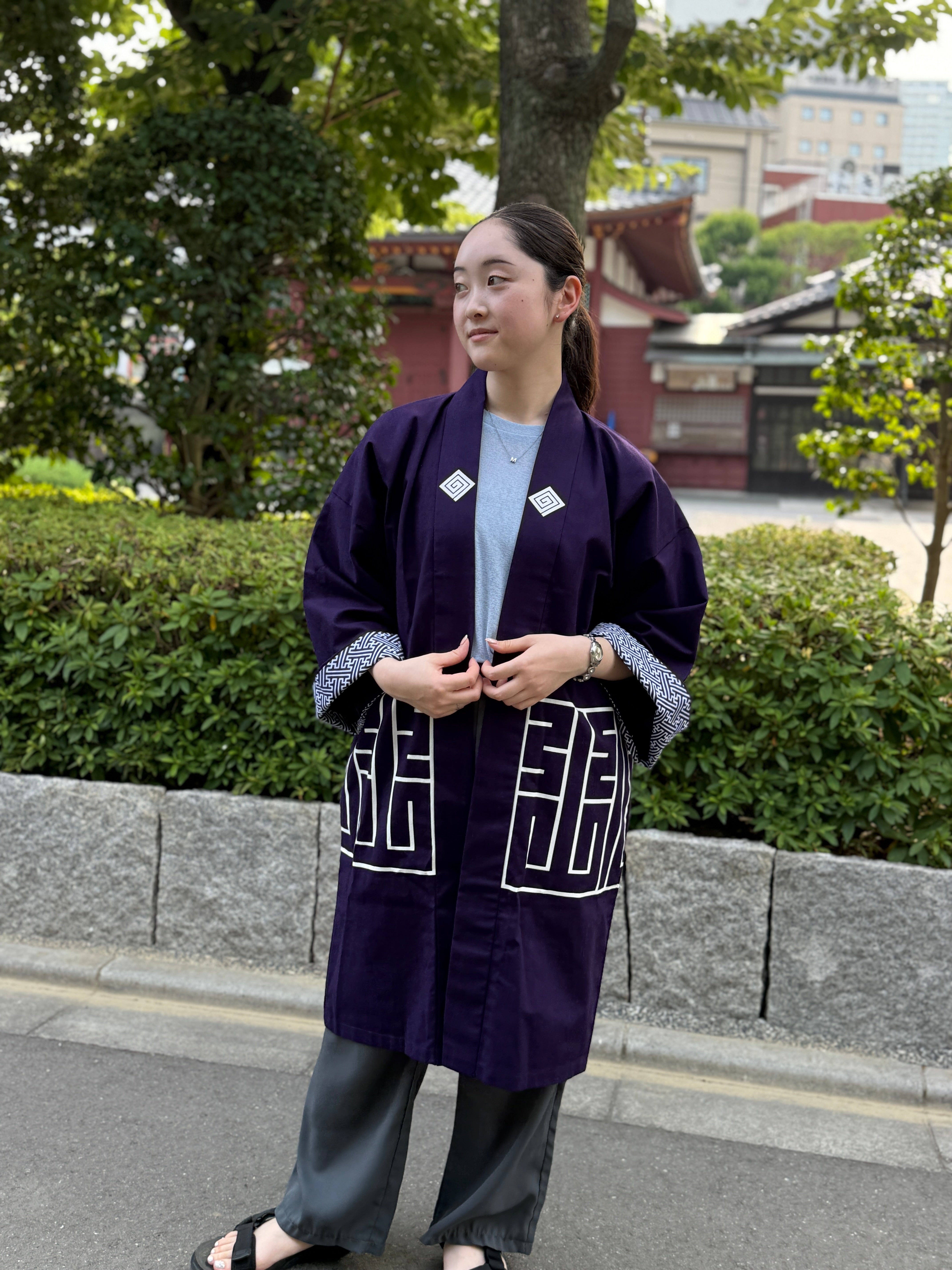 CAT -LIGHTNING SPEED- SHIRUSHI-ZOME HANTEN JACKET/ MURASAKI / 猫 -電光石火- 印染半纏