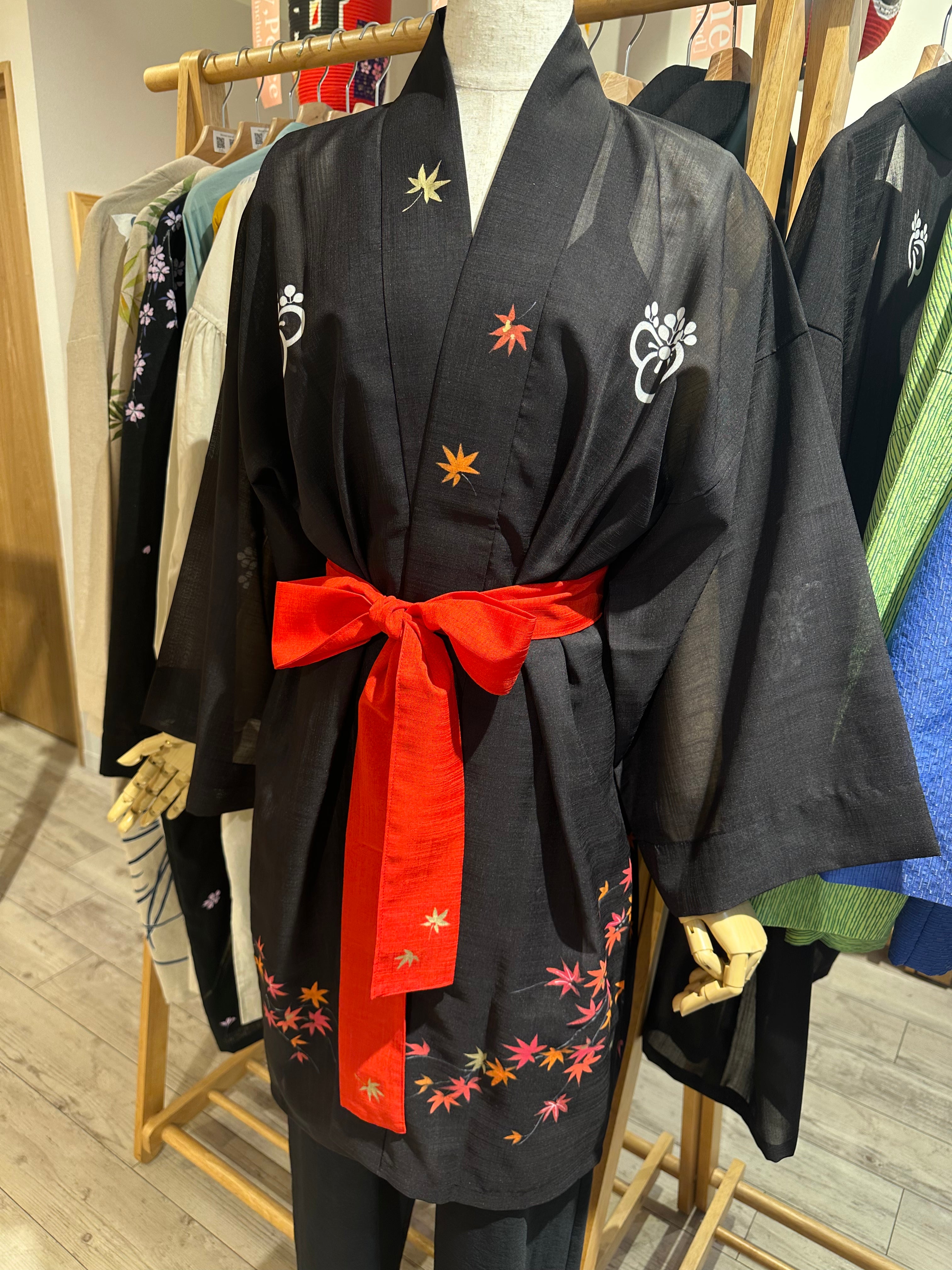 ORDER TRADITIONAL SHEER HAPPI RED_OBI / 紗紬法被絵付け もみじ