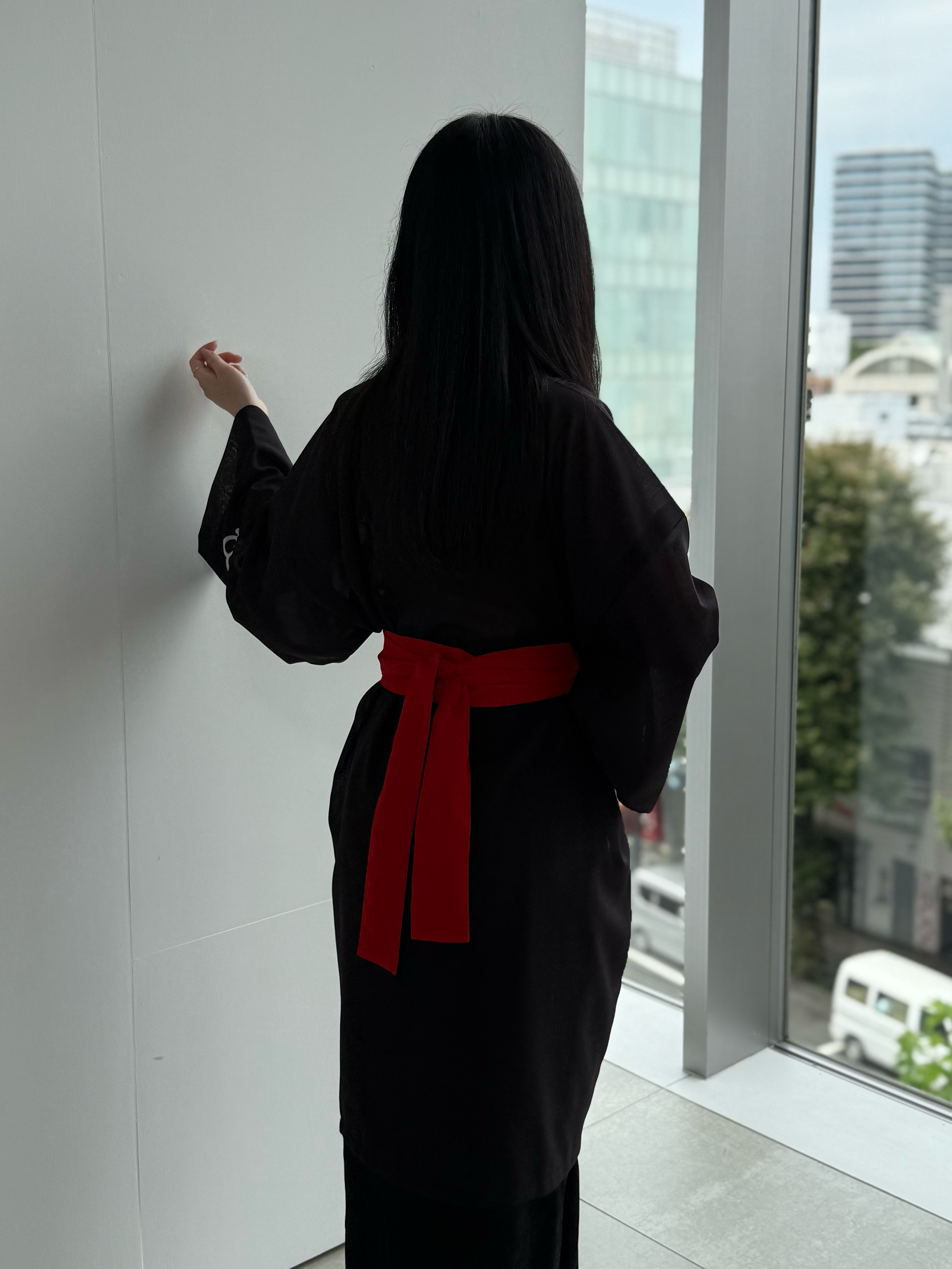 TRADITIONAL SHEER HAPPI RED_OBI / 紗紬法被