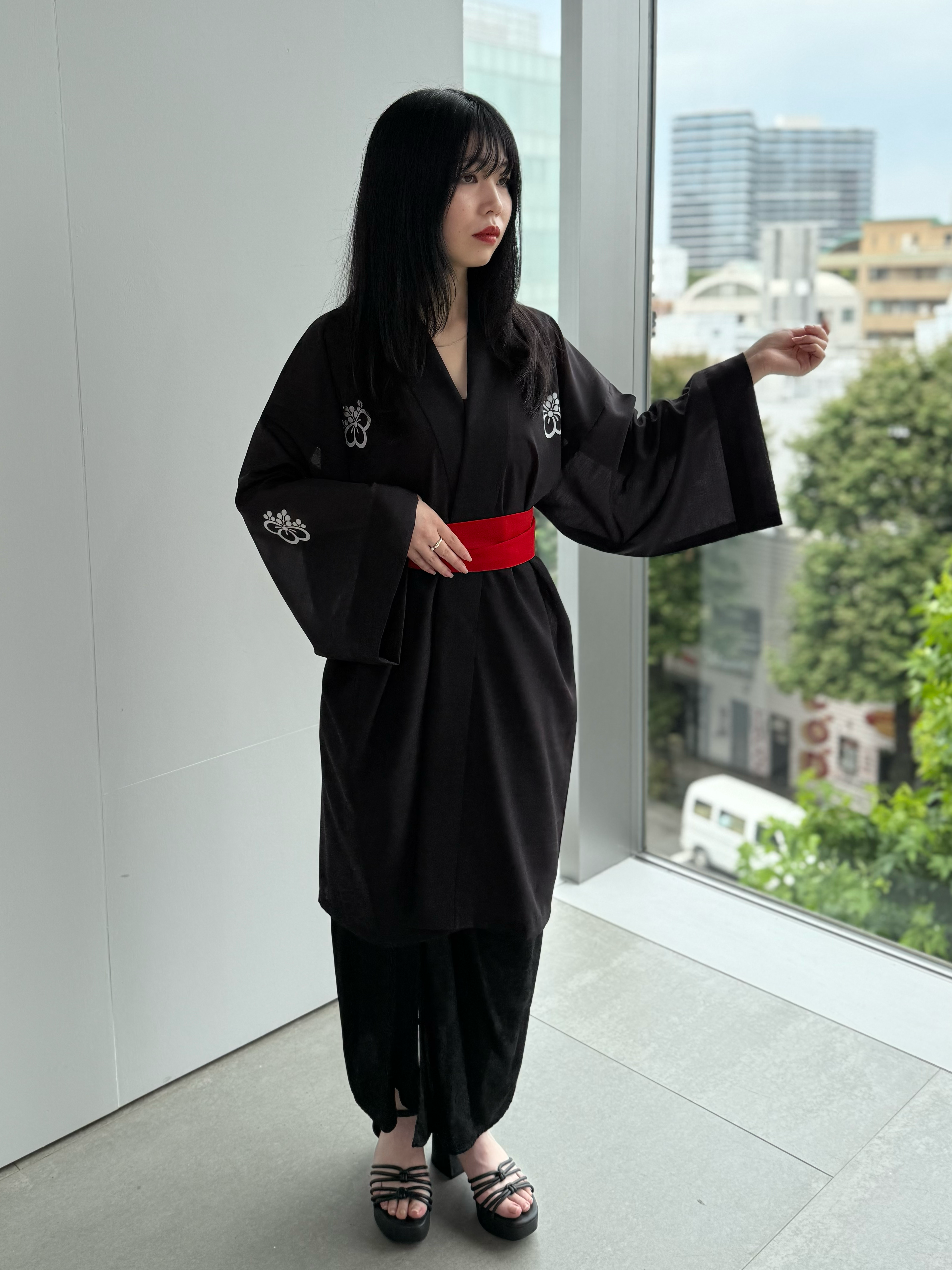 TRADITIONAL SHEER HAPPI RED_OBI / 紗紬法被