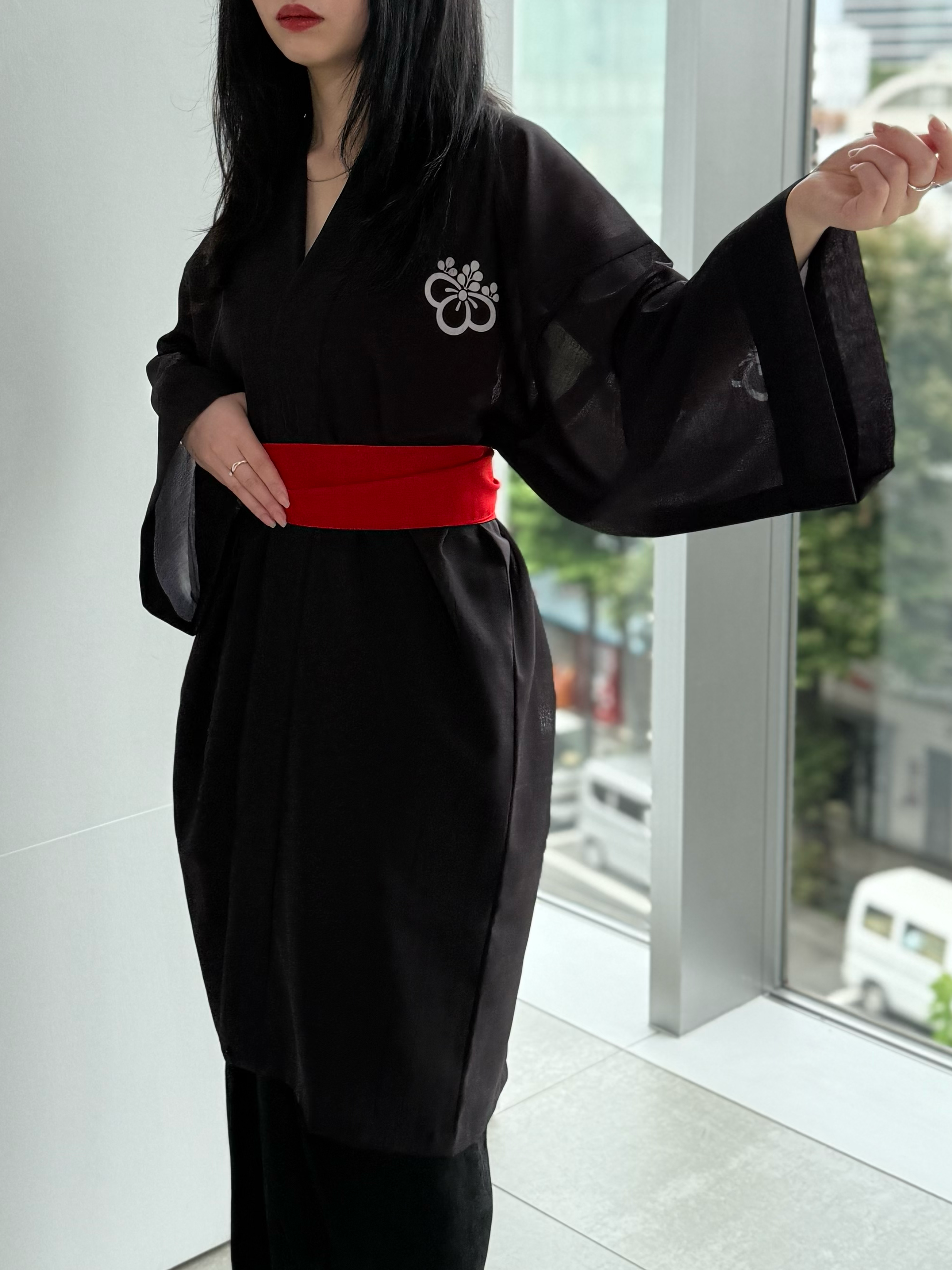 TRADITIONAL SHEER HAPPI RED_OBI / 紗紬法被