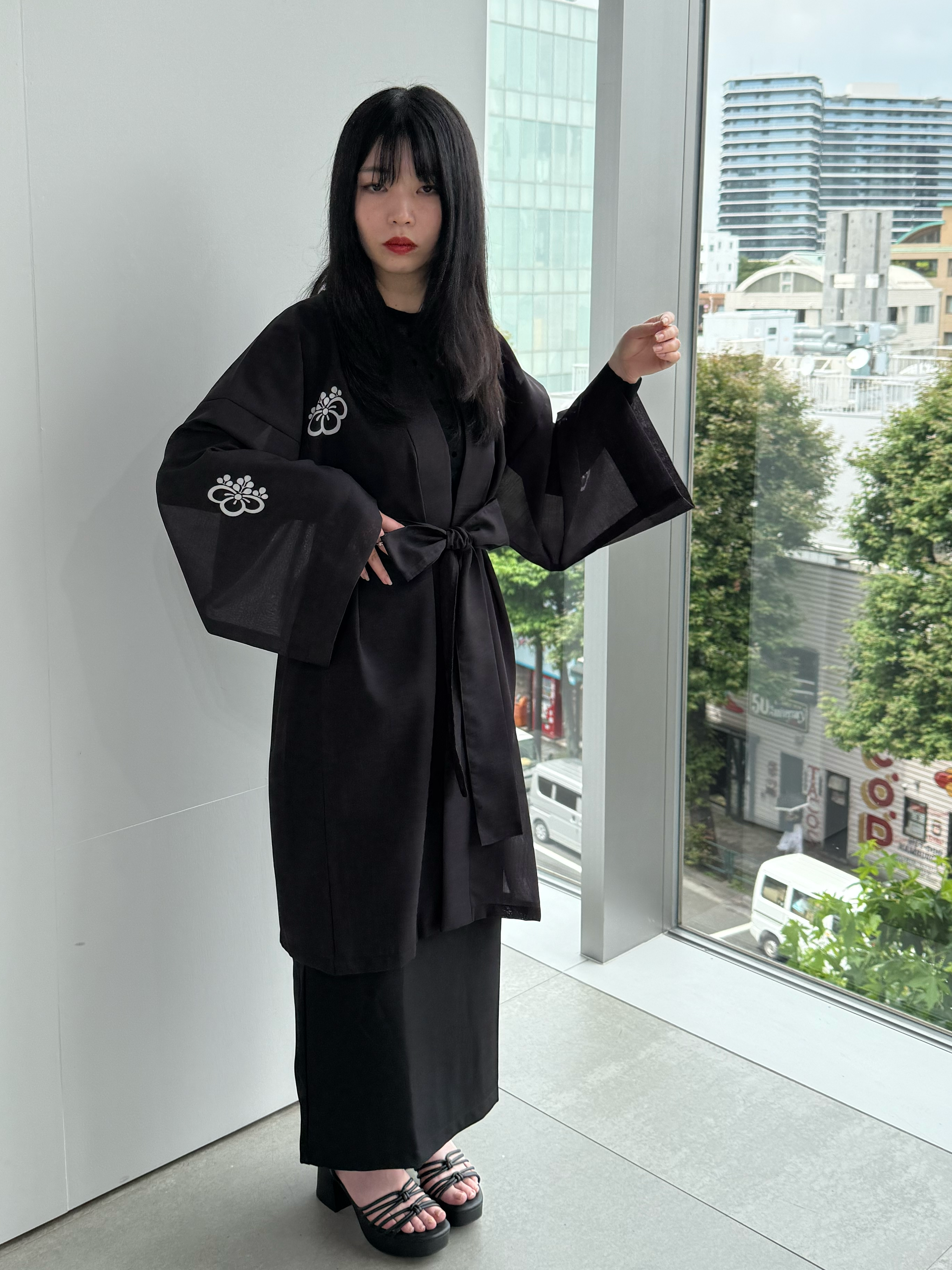 TRADITIONAL SHEER HAPPI BLACK_OBI / 紗紬法被
