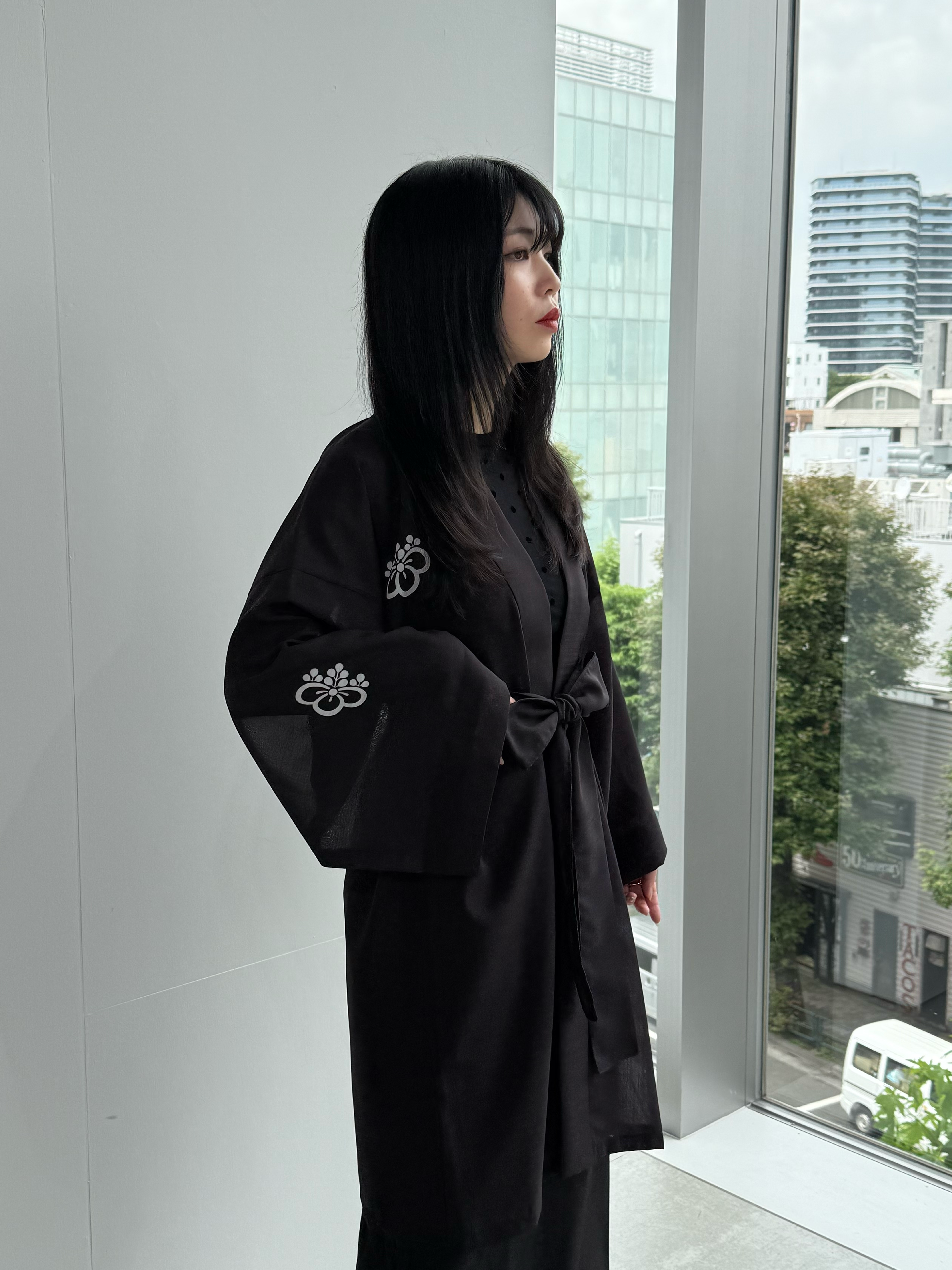 TRADITIONAL SHEER HAPPI BLACK_OBI / 紗紬法被