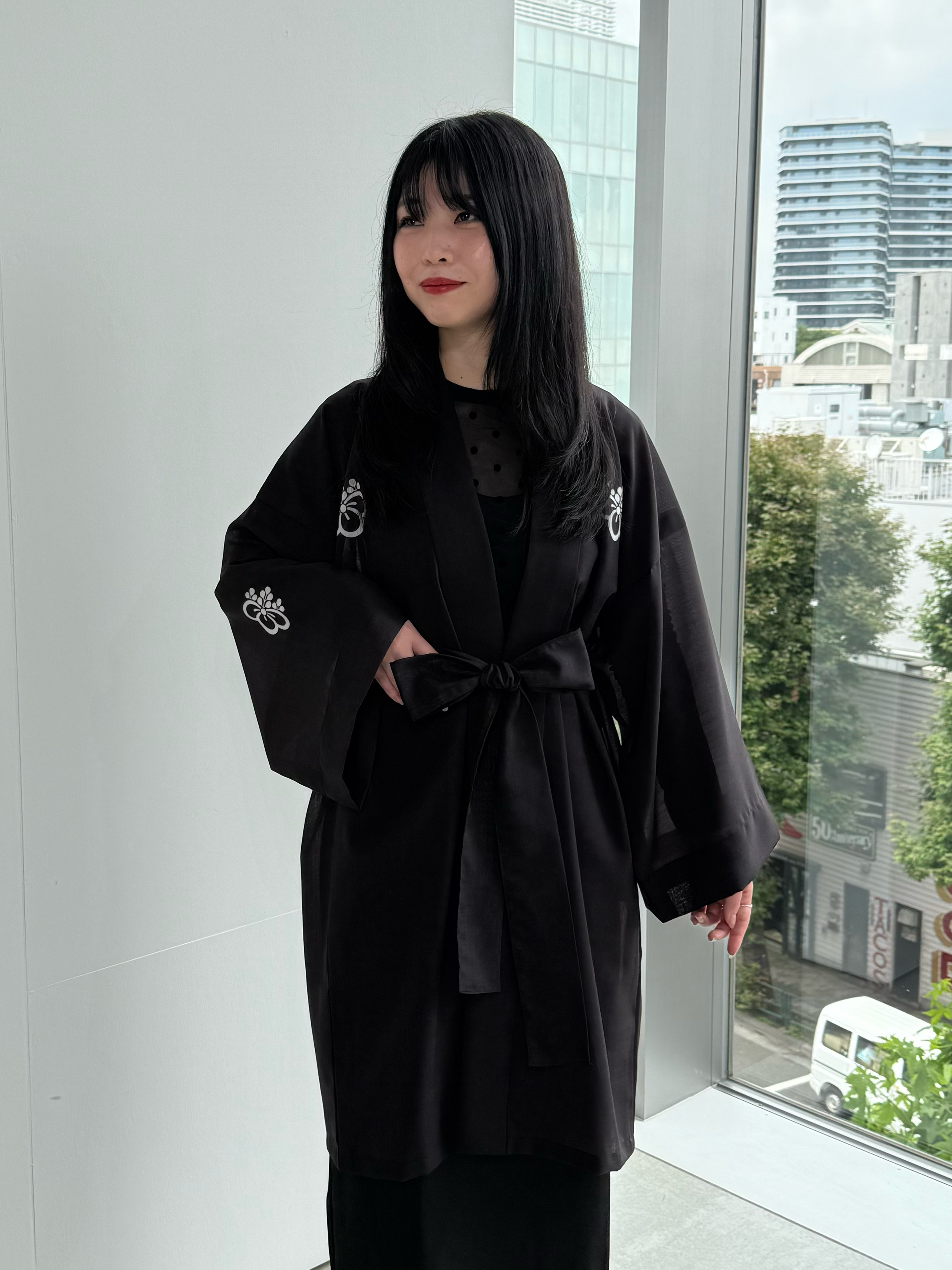 TRADITIONAL SHEER HAPPI BLACK_OBI / 紗紬法被
