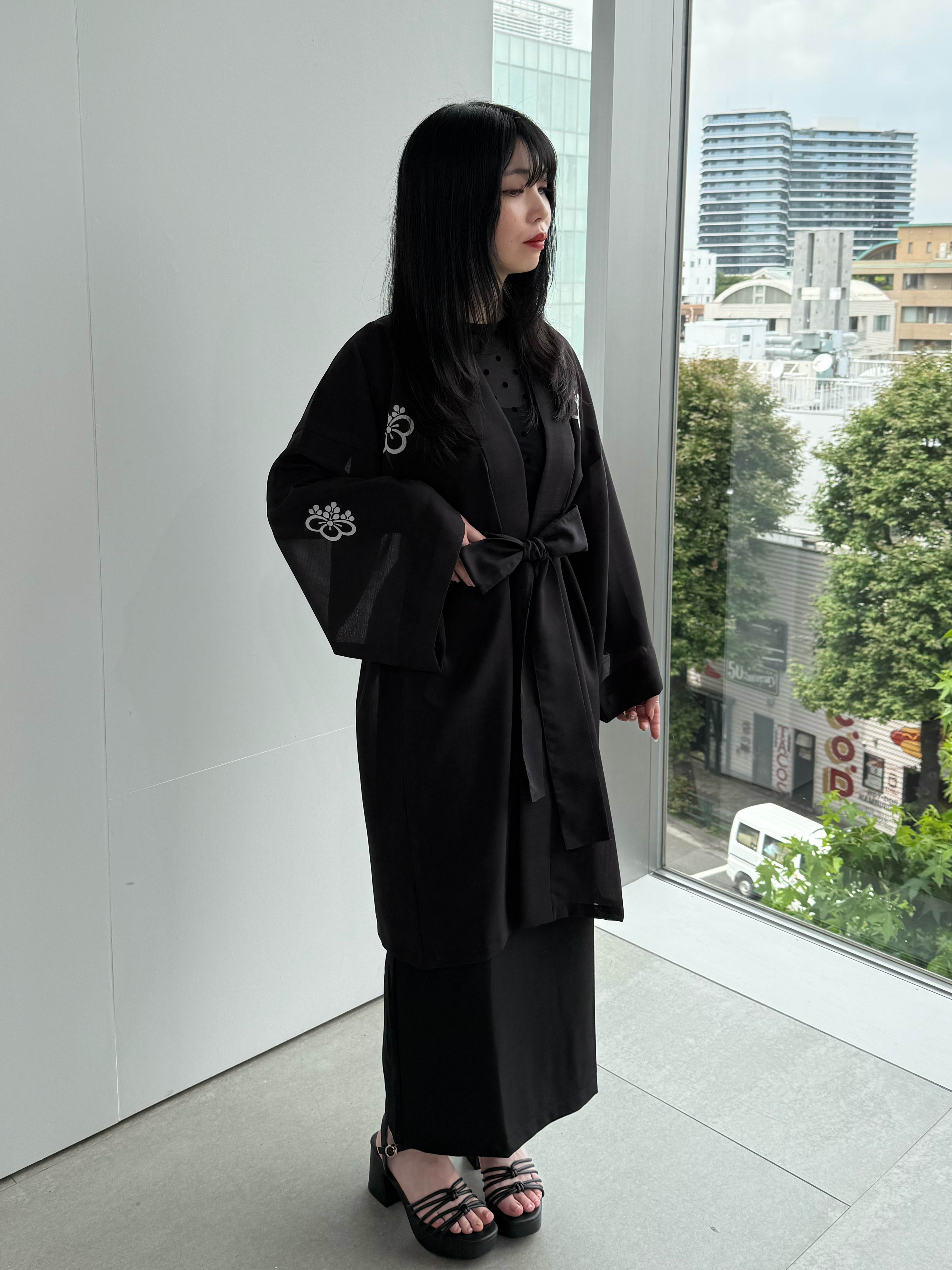 TRADITIONAL SHEER HAPPI BLACK_OBI / 紗紬法被