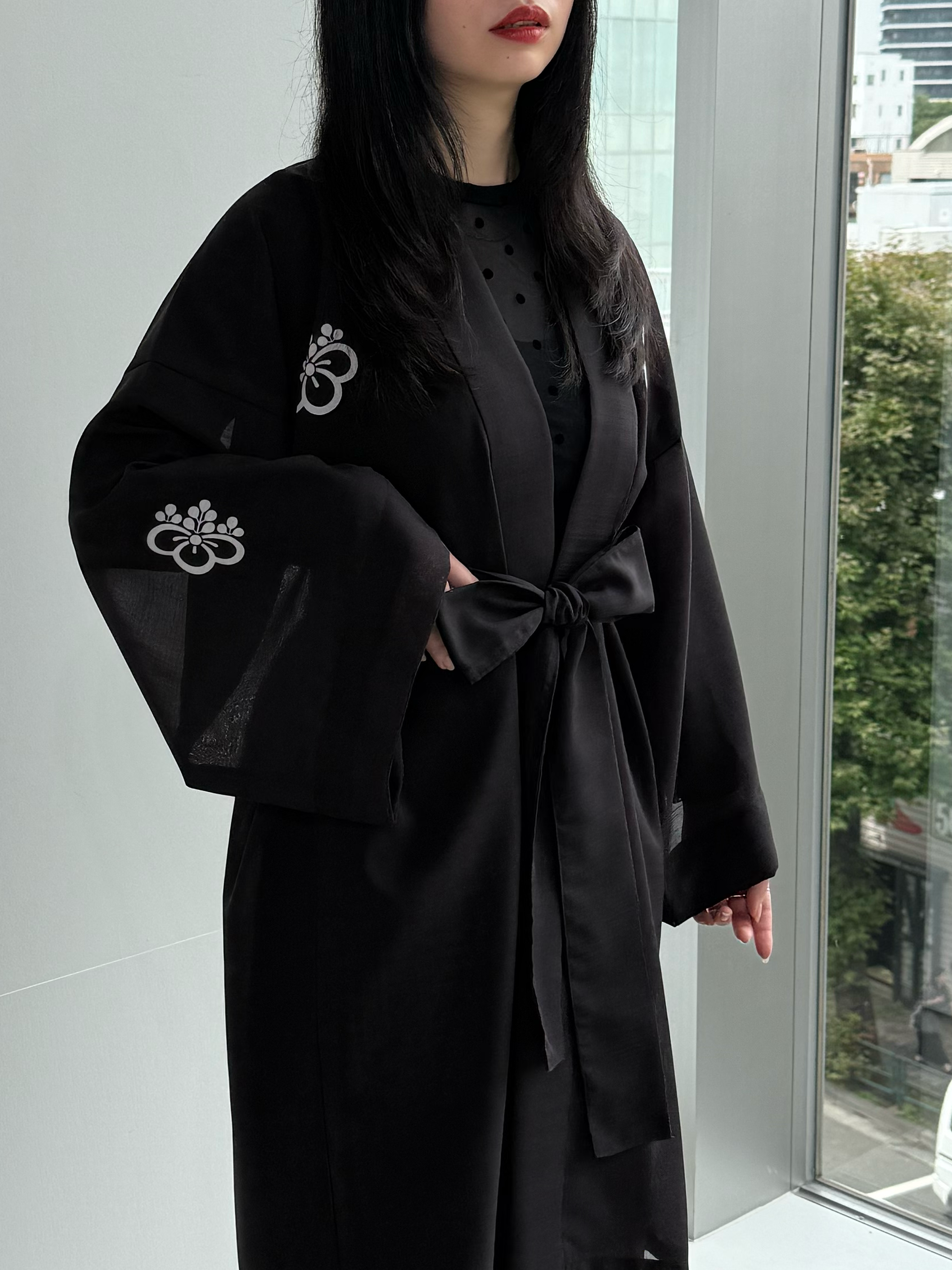 TRADITIONAL SHEER HAPPI BLACK_OBI / 紗紬法被