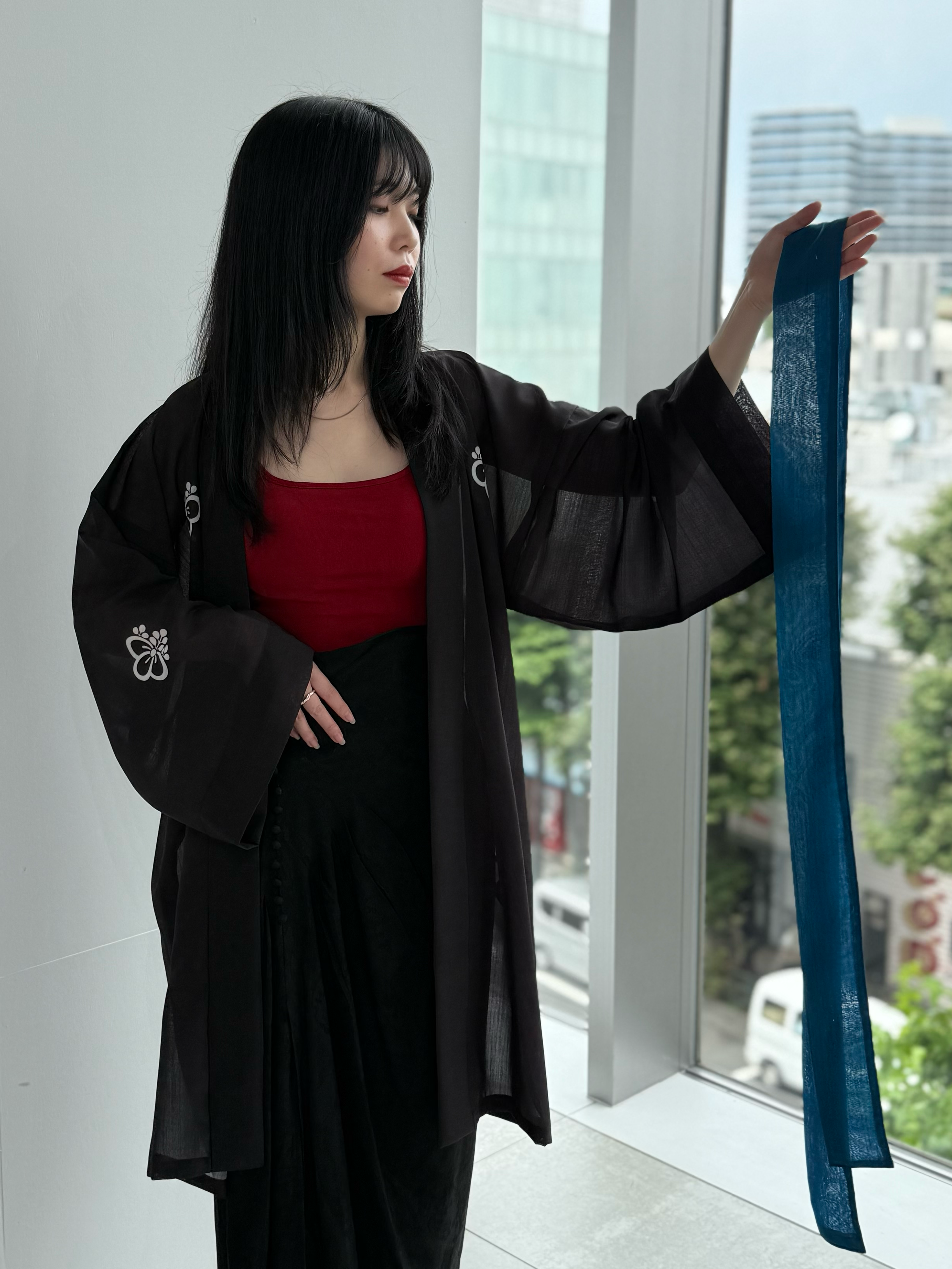 TRADITIONAL SHEER HAPPI BLUE_OBI / 紗紬法被