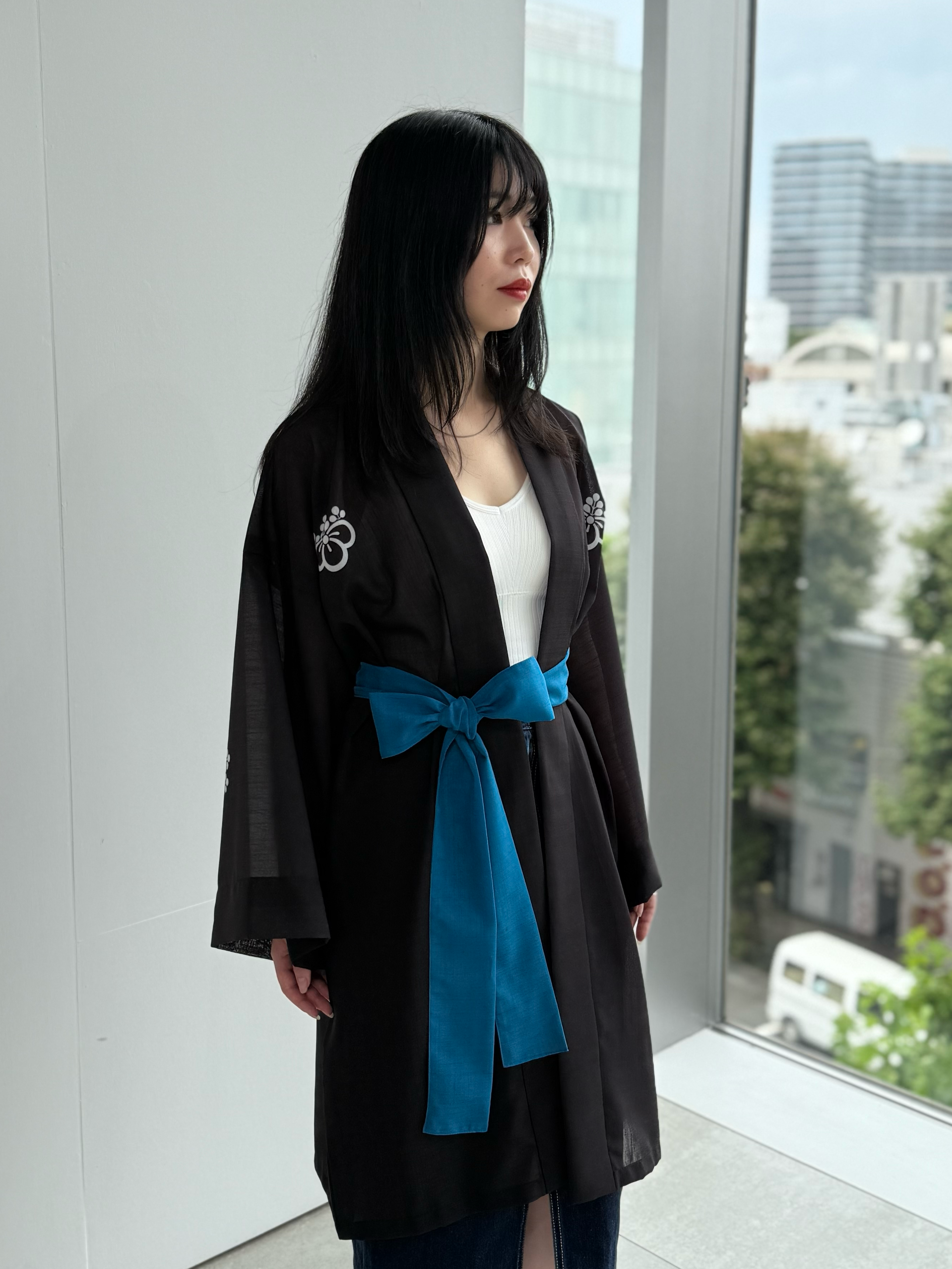 TRADITIONAL SHEER HAPPI BLUE_OBI / 紗紬法被