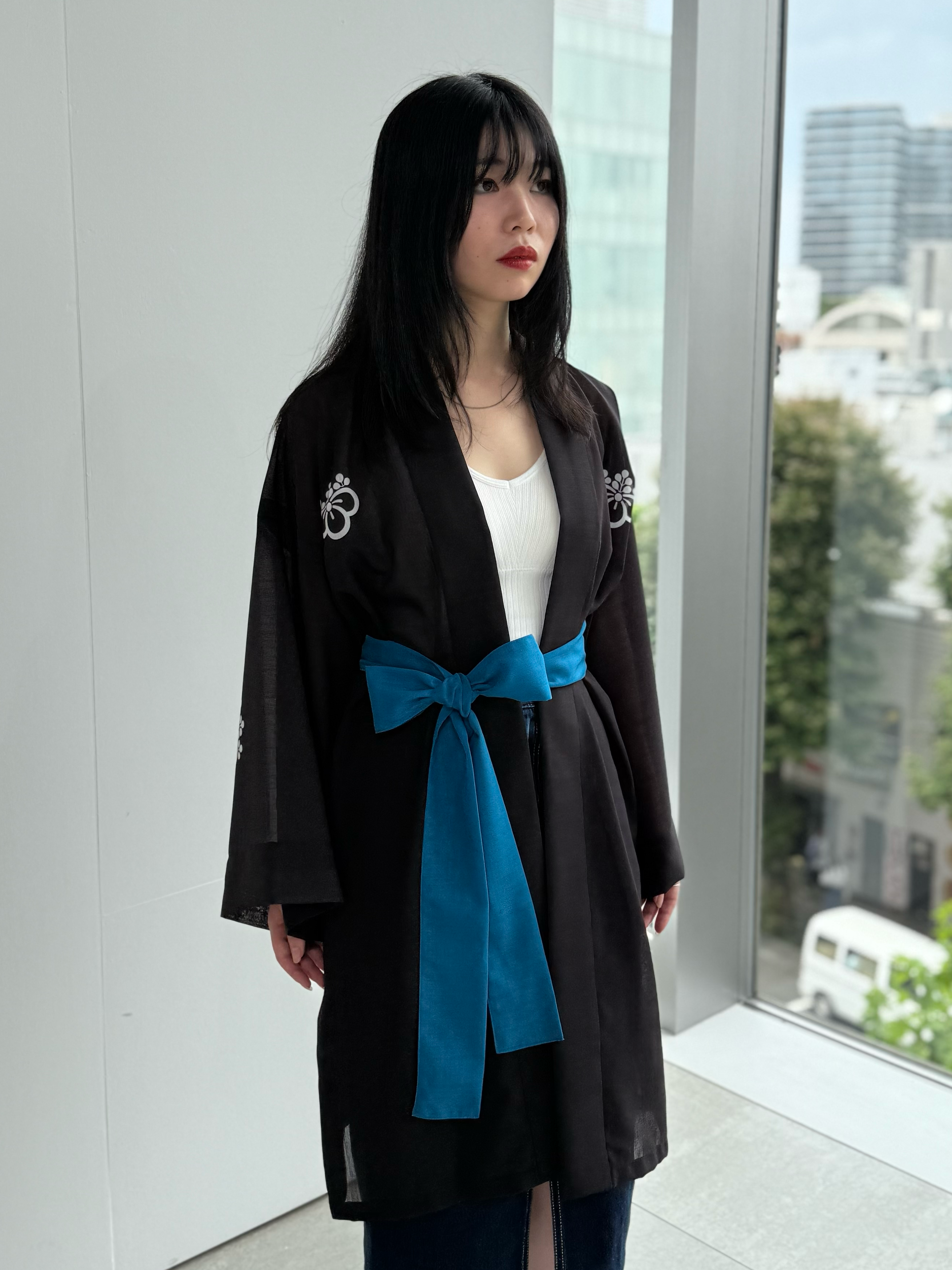 TRADITIONAL SHEER HAPPI BLUE_OBI / 紗紬法被