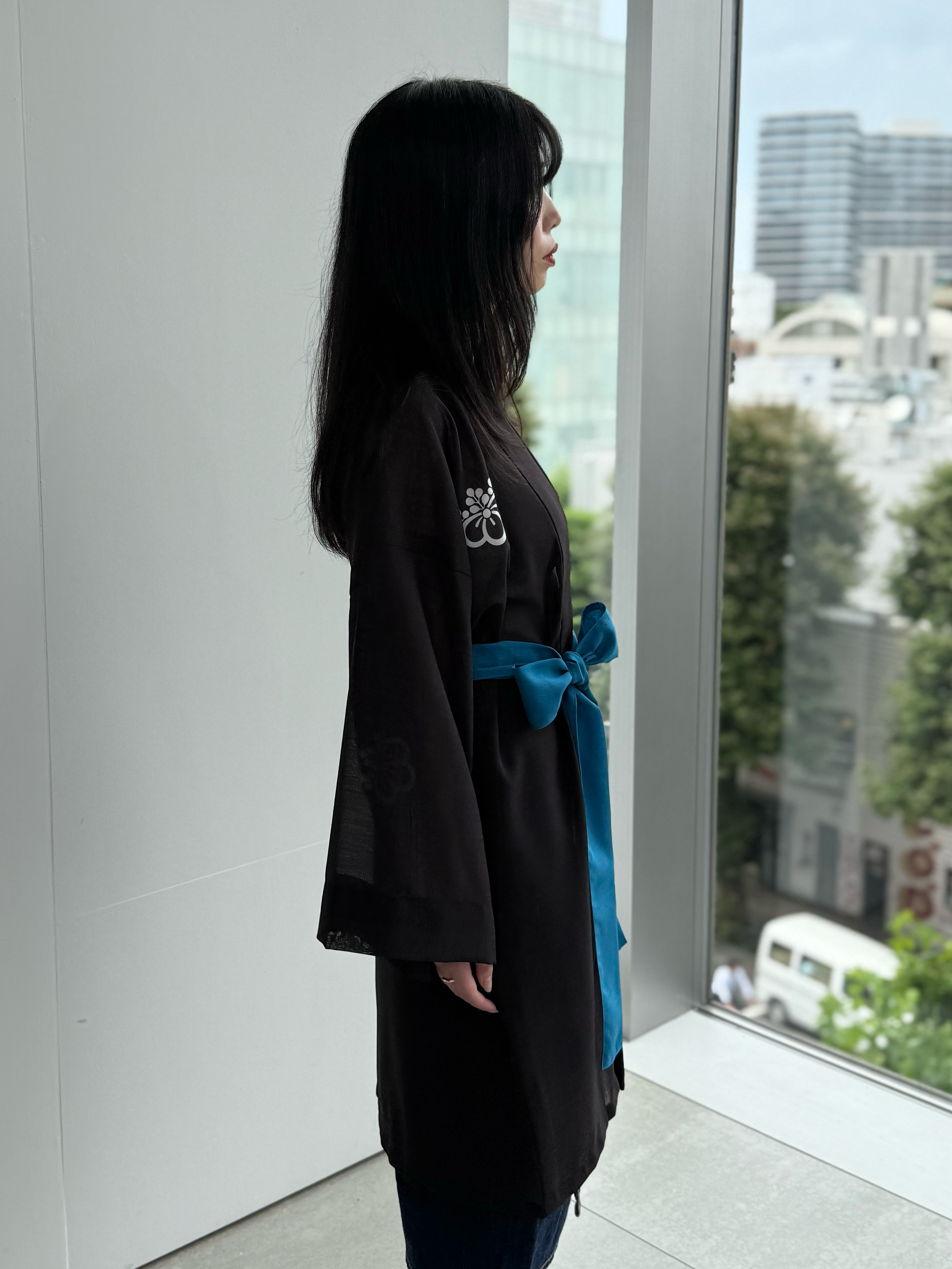 TRADITIONAL SHEER HAPPI BLUE_OBI / 紗紬法被