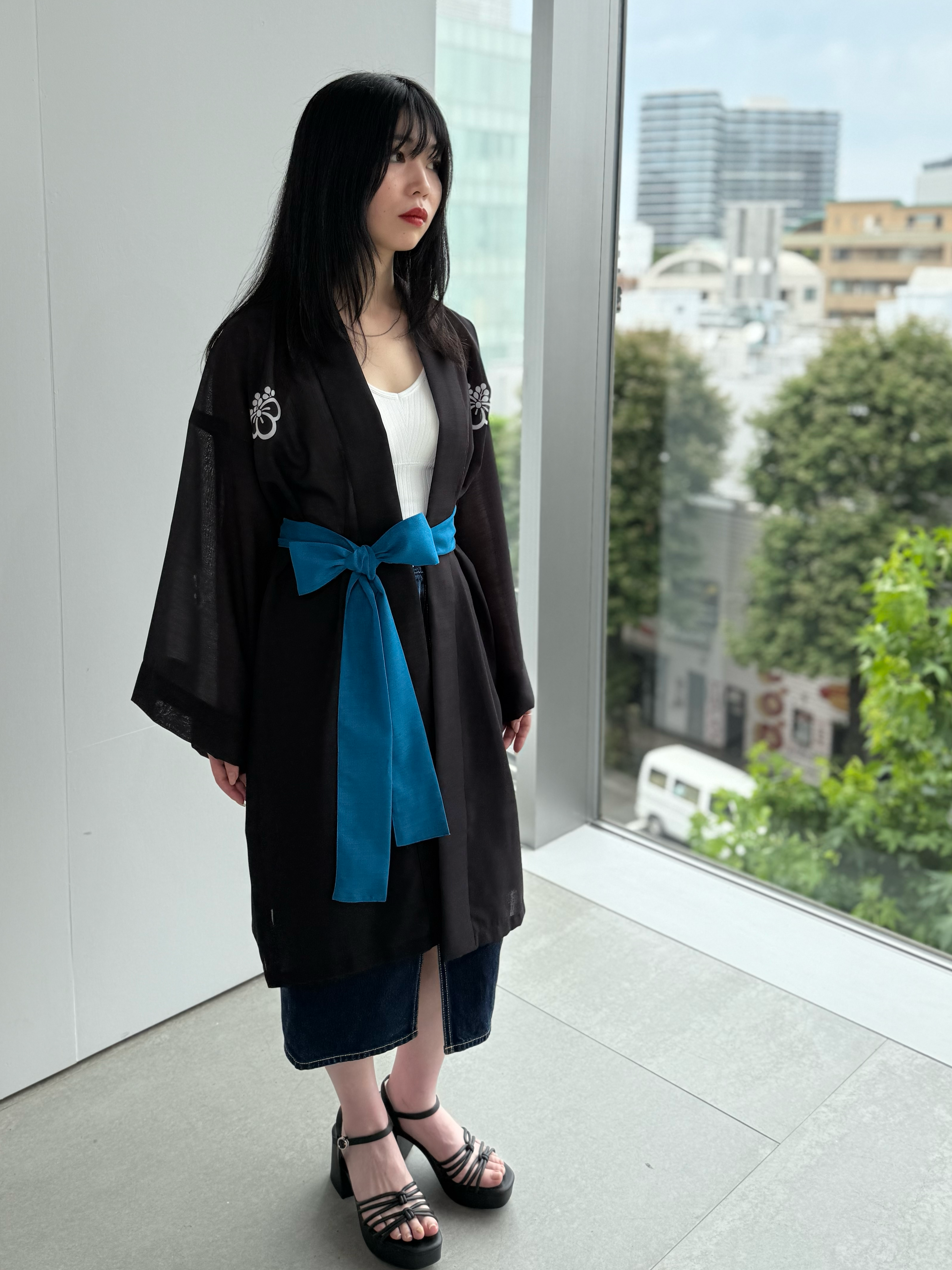 TRADITIONAL SHEER HAPPI BLUE_OBI / 紗紬法被