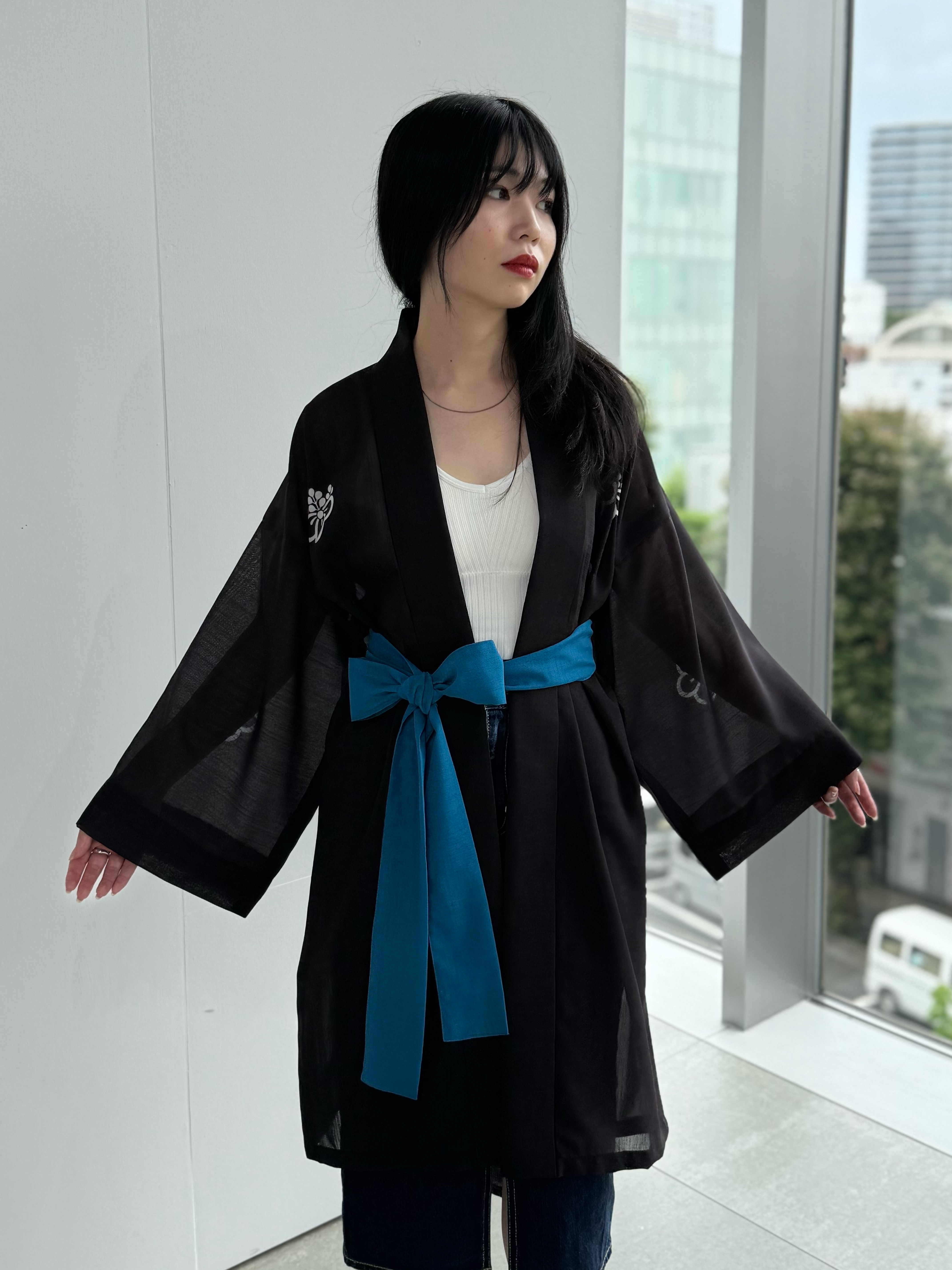 TRADITIONAL SHEER HAPPI BLUE_OBI / 紗紬法被
