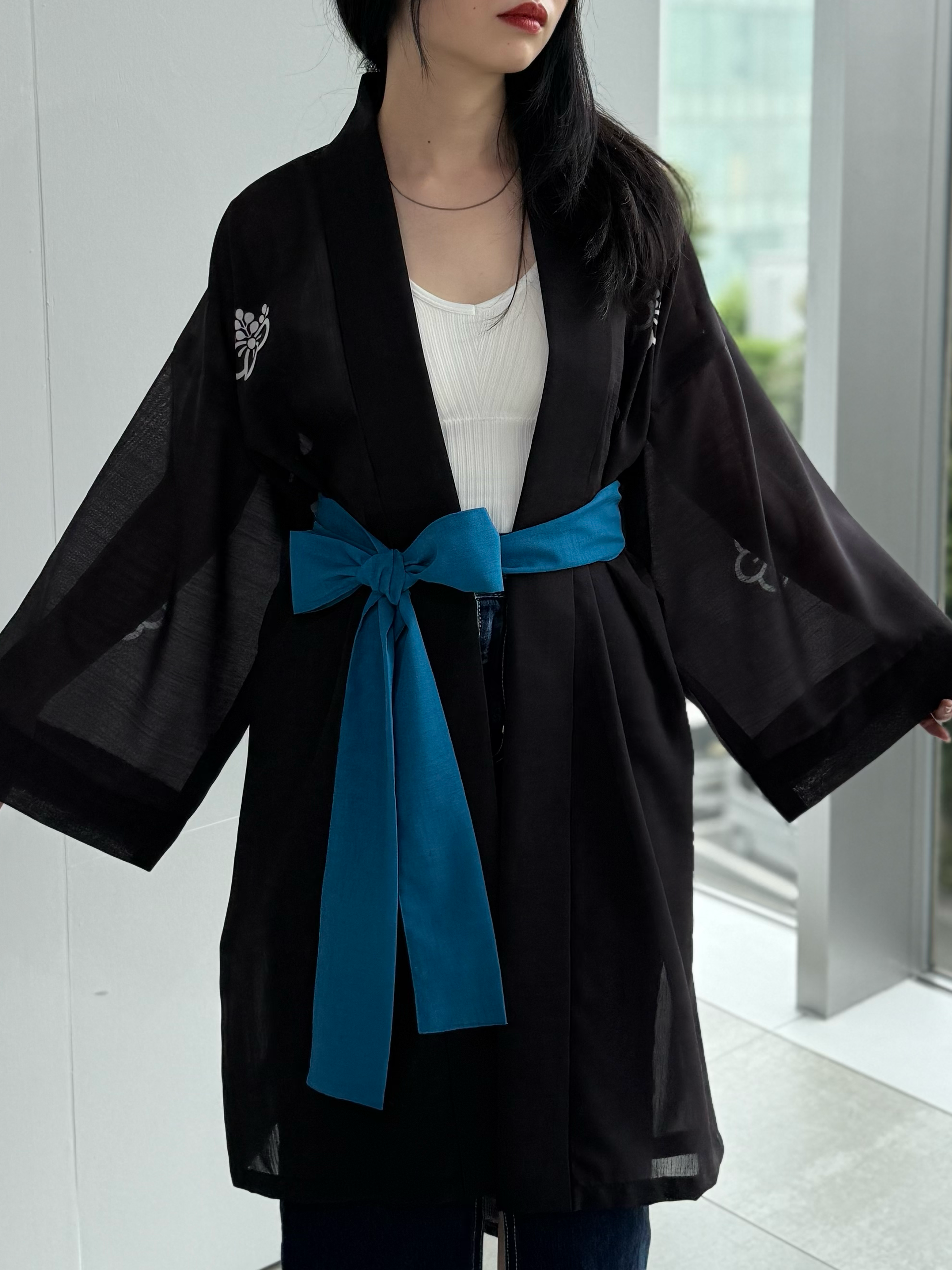 TRADITIONAL SHEER HAPPI BLUE_OBI / 紗紬法被