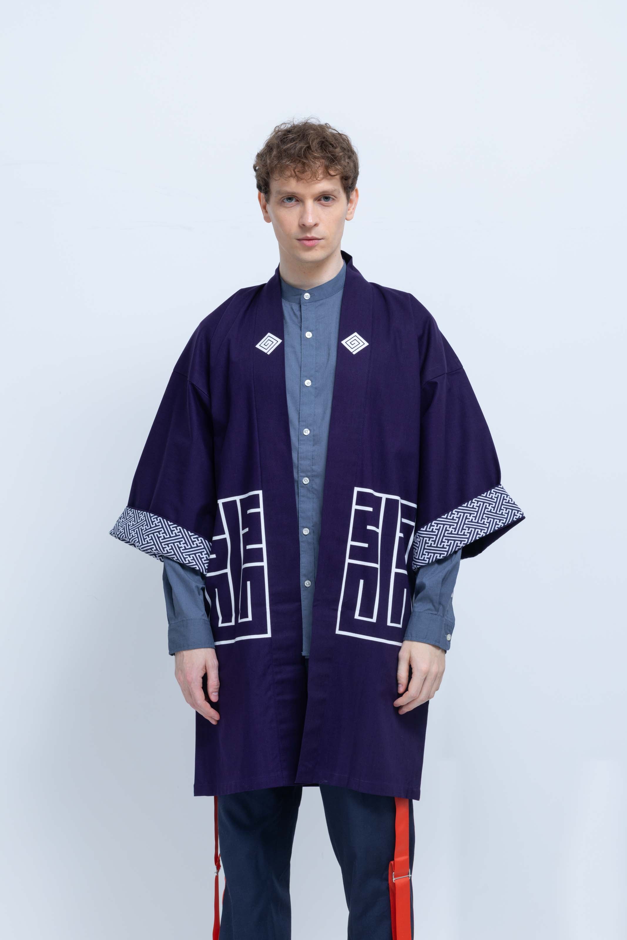 CAT -LIGHTNING SPEED- SHIRUSHI-ZOME HANTEN JACKET/ MURASAKI / 猫 -電光石火- 印染半纏