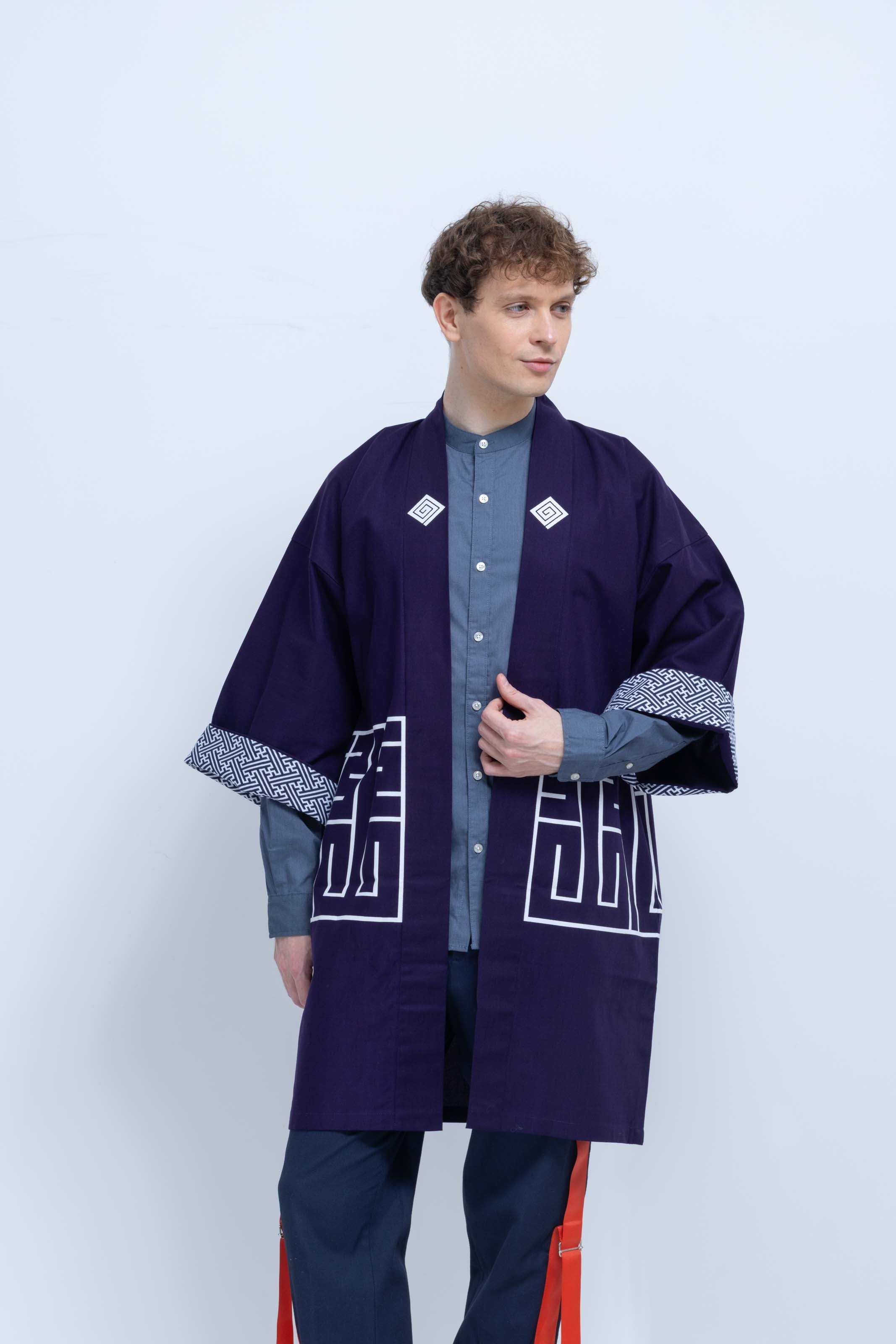 CAT -LIGHTNING SPEED- SHIRUSHI-ZOME HANTEN JACKET/ MURASAKI / 猫 -電光石火- 印染半纏