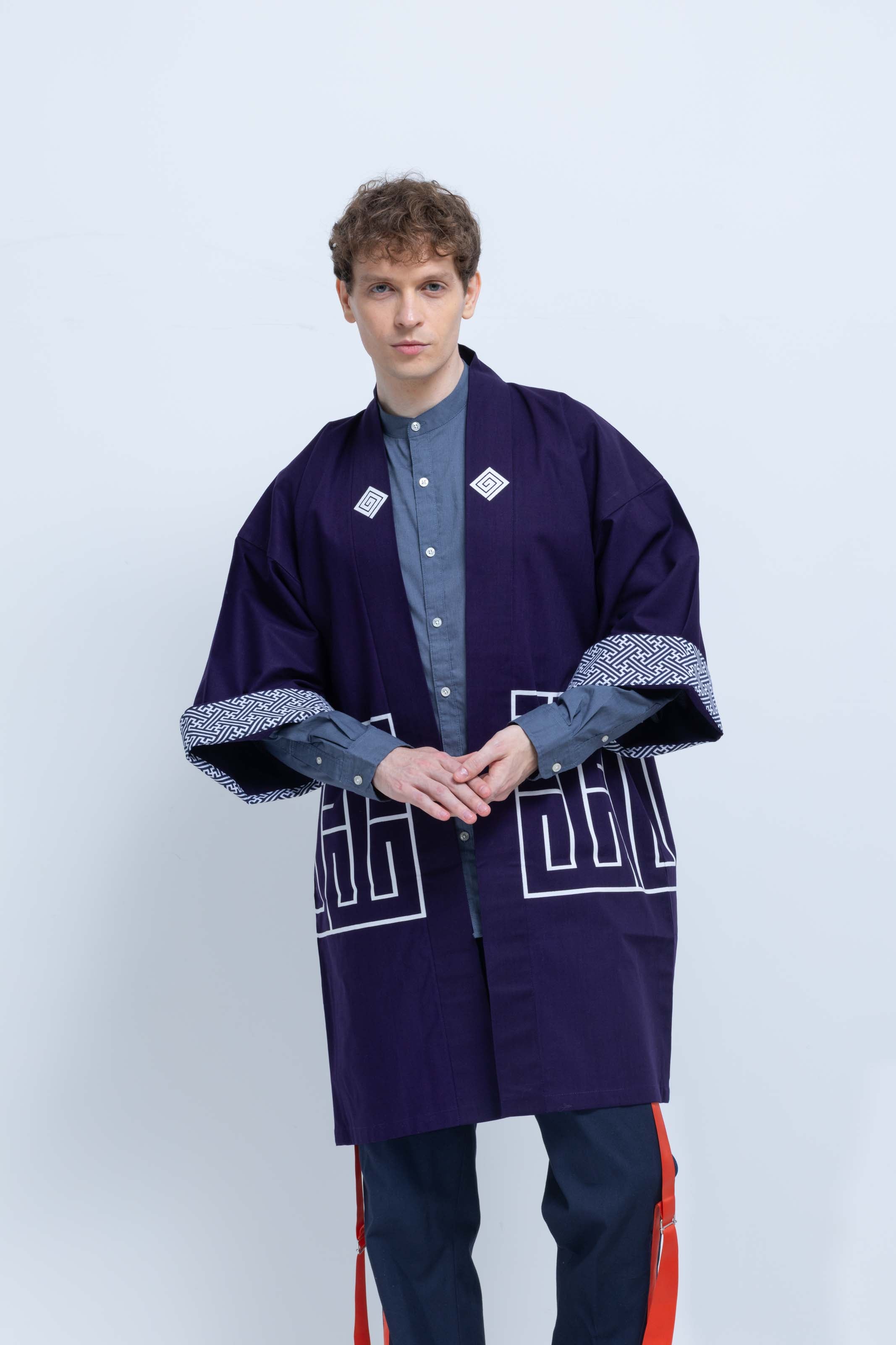 CAT -LIGHTNING SPEED- SHIRUSHI-ZOME HANTEN JACKET/ MURASAKI / 猫 -電光石火- 印染半纏