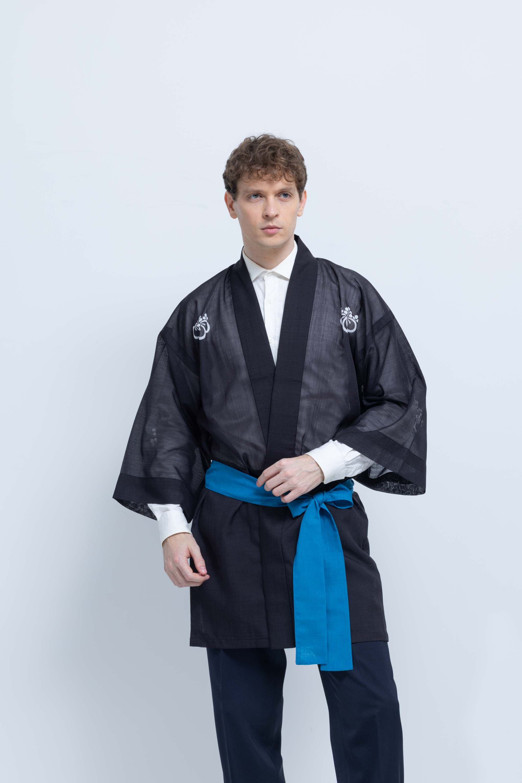 TRADITIONAL SHEER HAPPI / BLUE_OBI / 紗紬法被