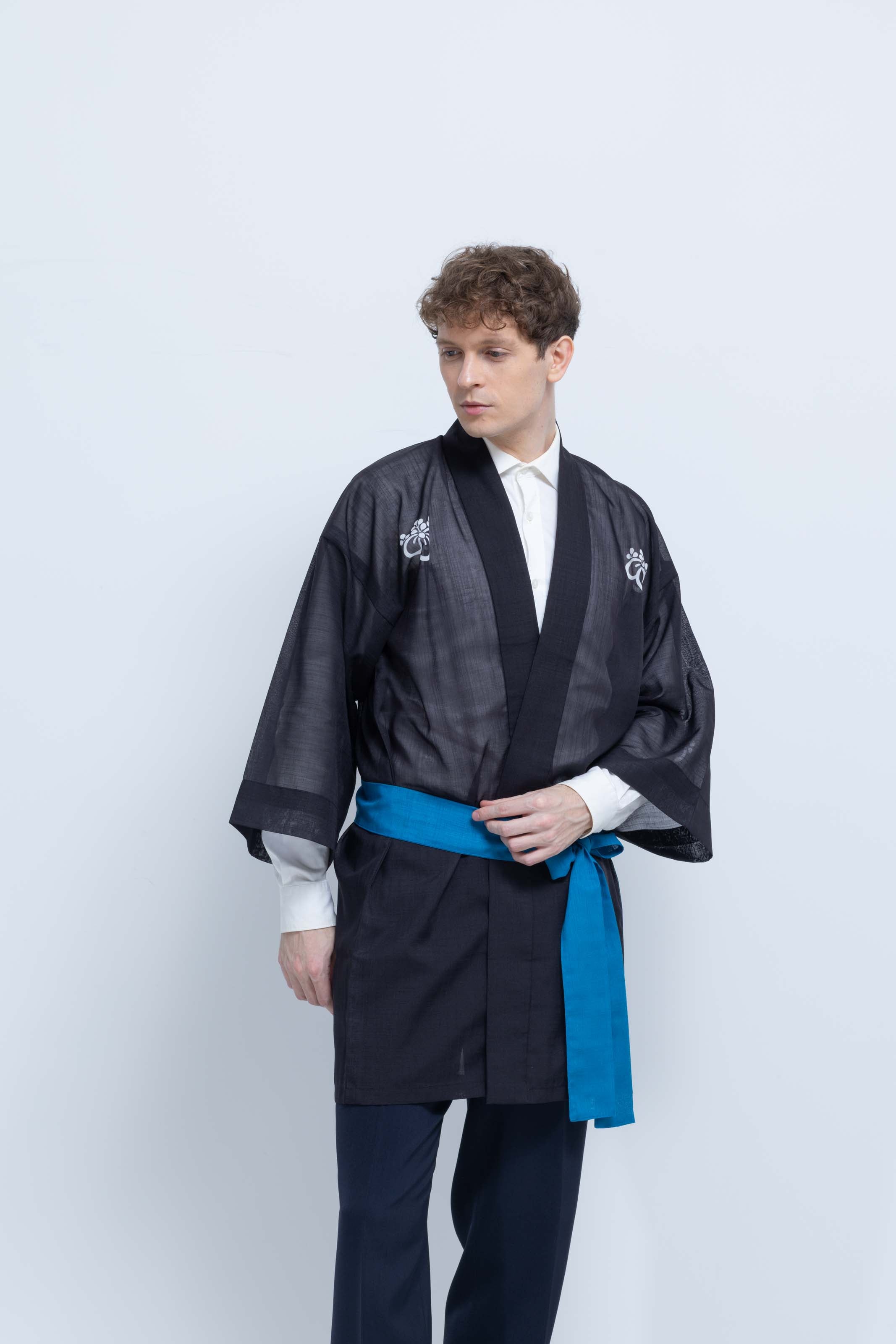 TRADITIONAL SHEER HAPPI / BLUE_OBI / 紗紬法被