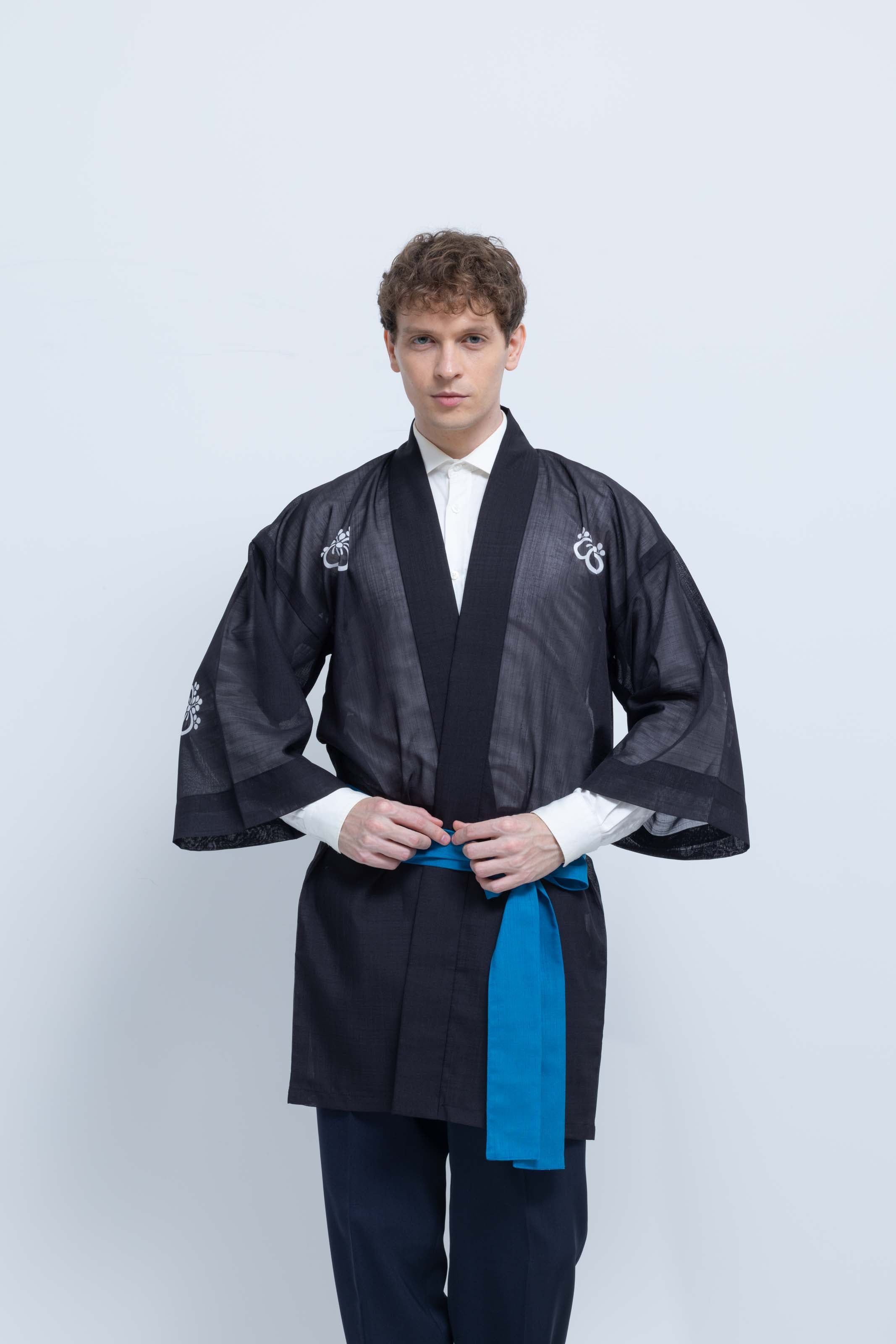TRADITIONAL SHEER HAPPI / BLUE_OBI / 紗紬法被