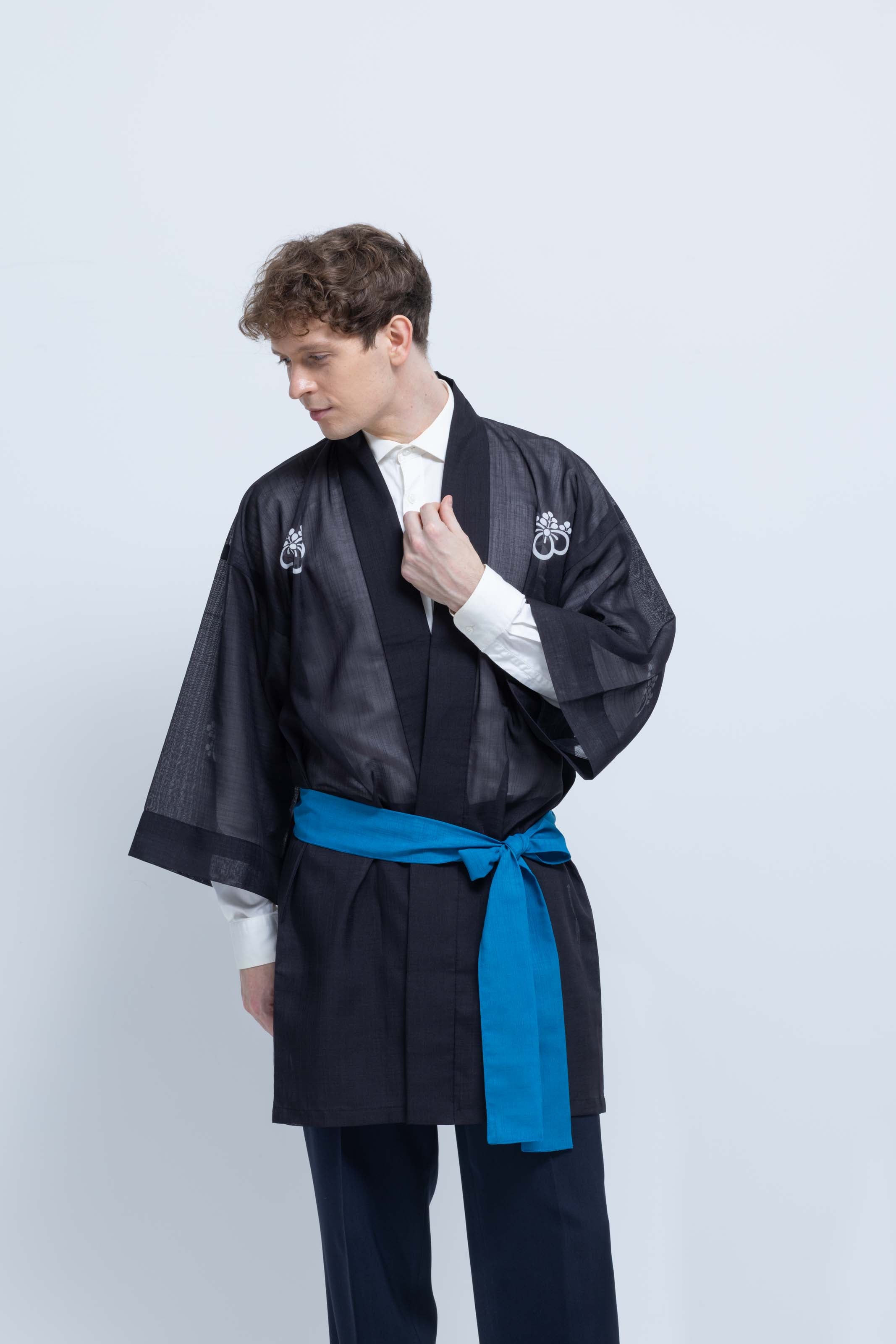 TRADITIONAL SHEER HAPPI / BLUE_OBI / 紗紬法被