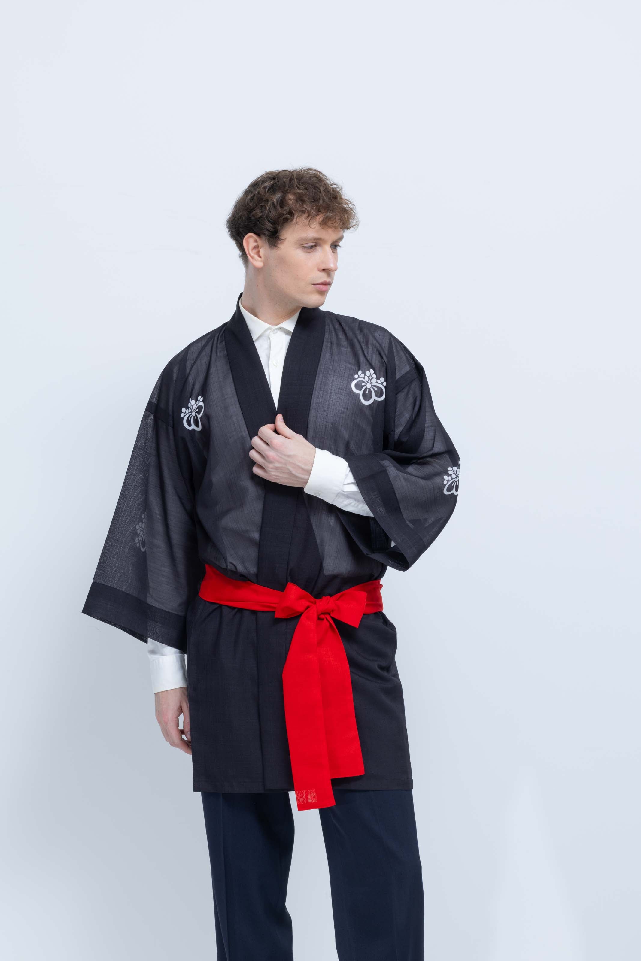 TRADITIONAL SHEER HAPPI / RED_OBI / 紗紬法被