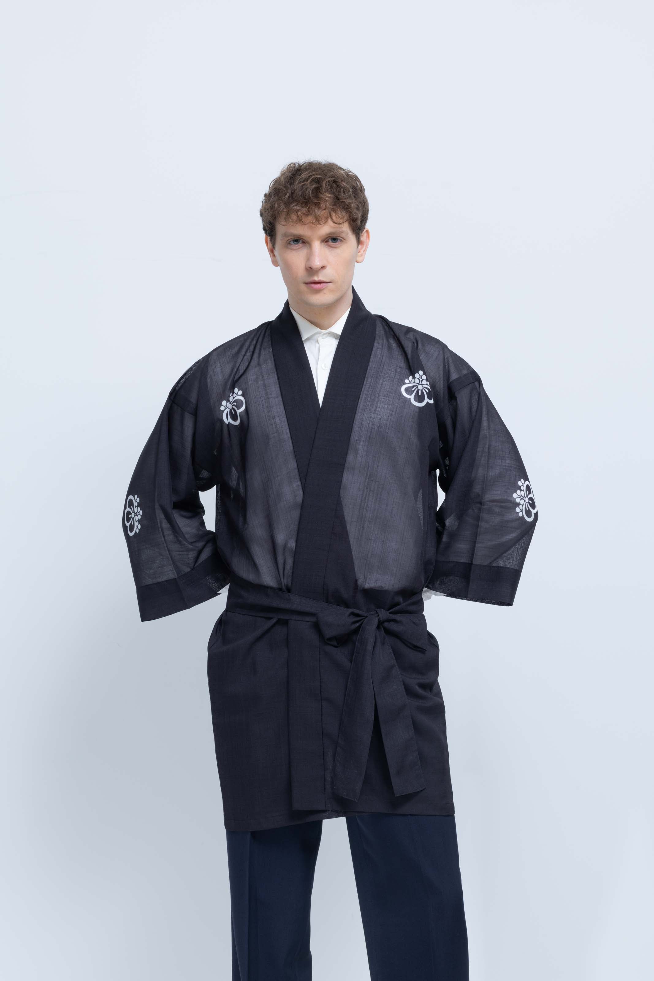TRADITIONAL SHEER HAPPI / BLACK_OBI / 紗紬法被