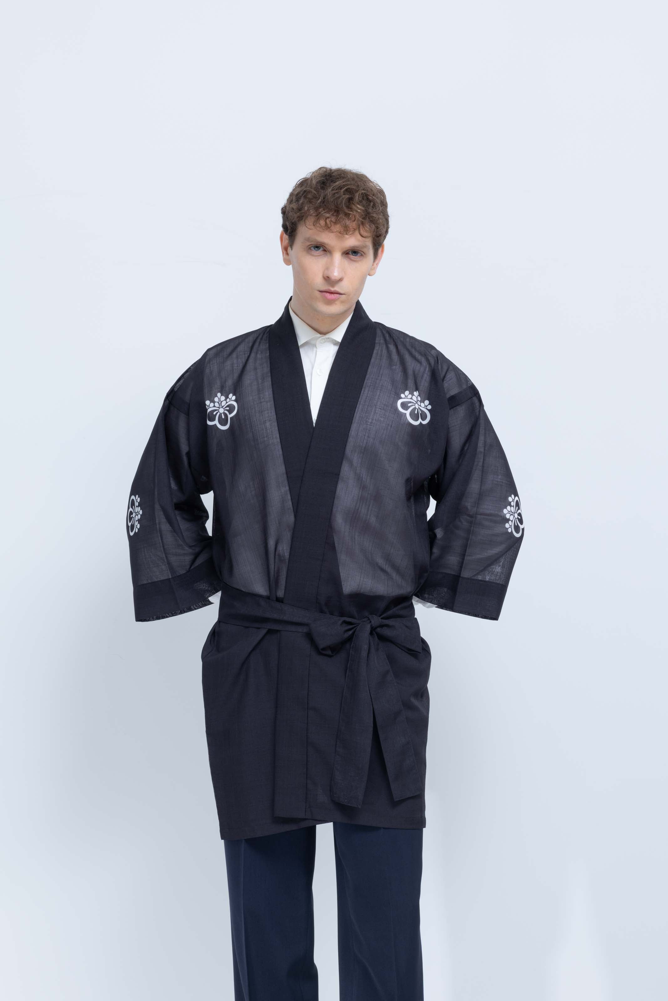 TRADITIONAL SHEER HAPPI / BLACK_OBI / 紗紬法被