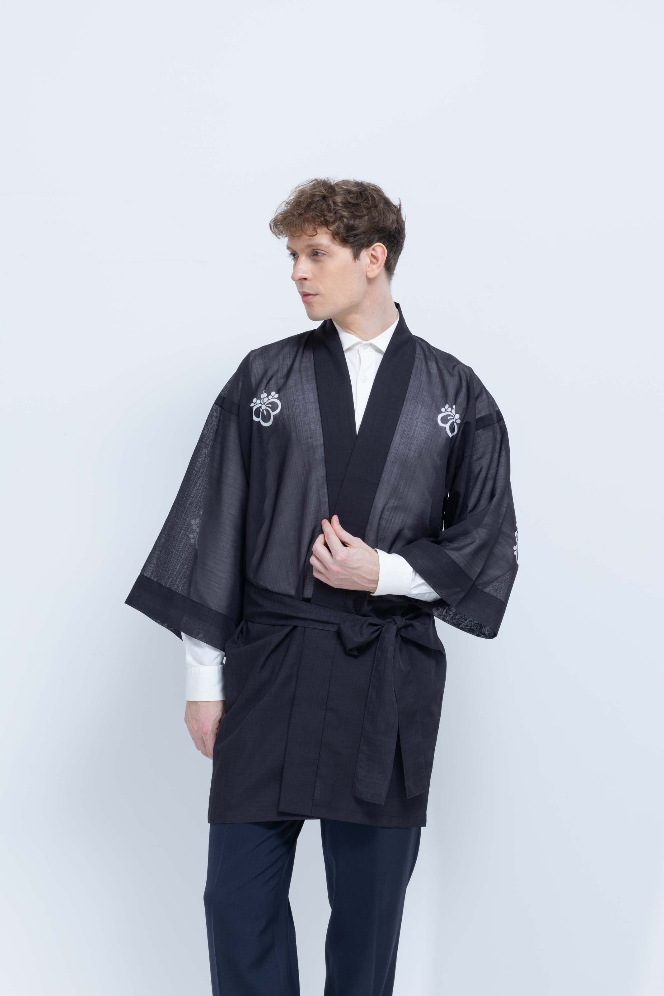 TRADITIONAL SHEER HAPPI / BLACK_OBI / 紗紬法被