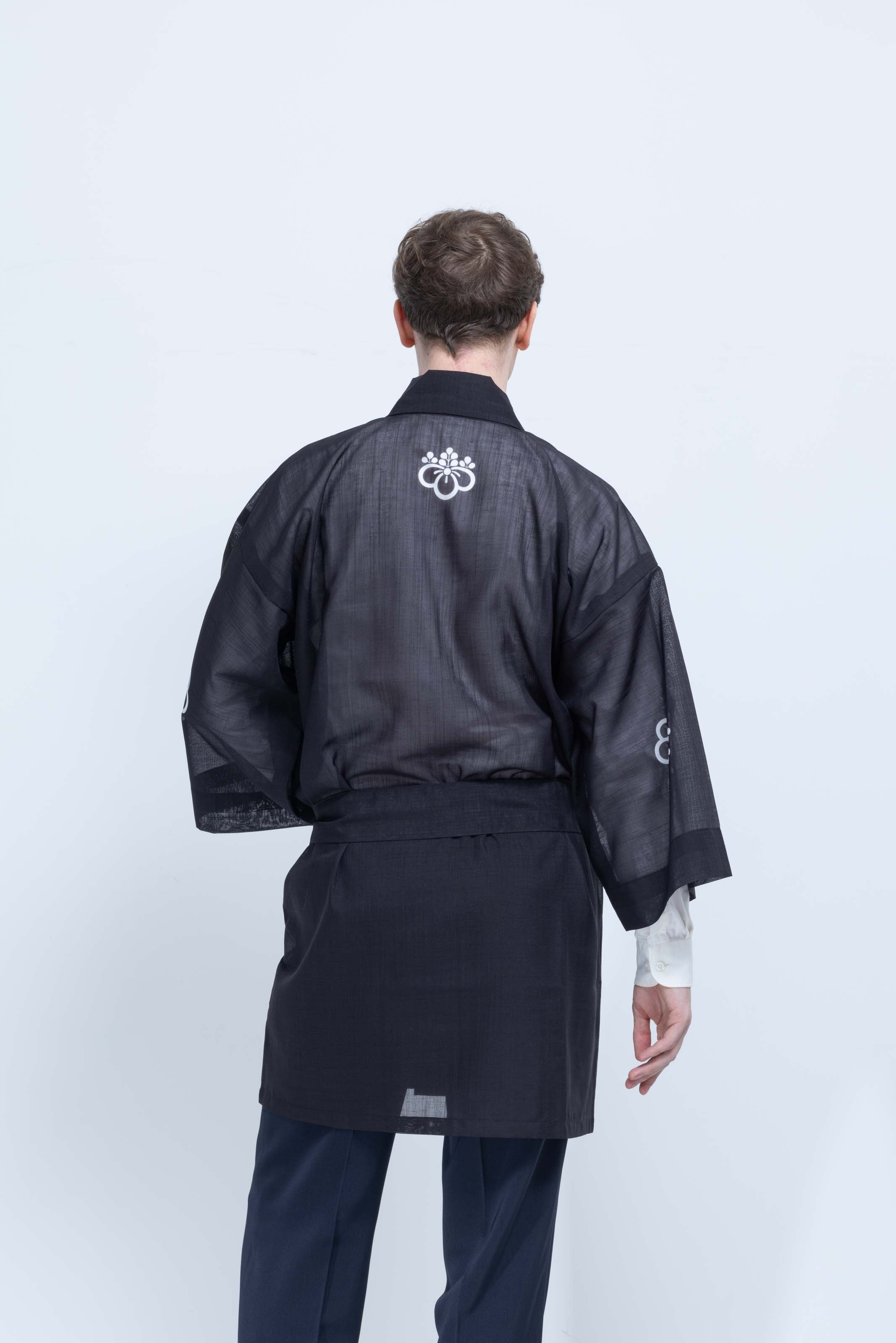 TRADITIONAL SHEER HAPPI / BLACK_OBI / 紗紬法被