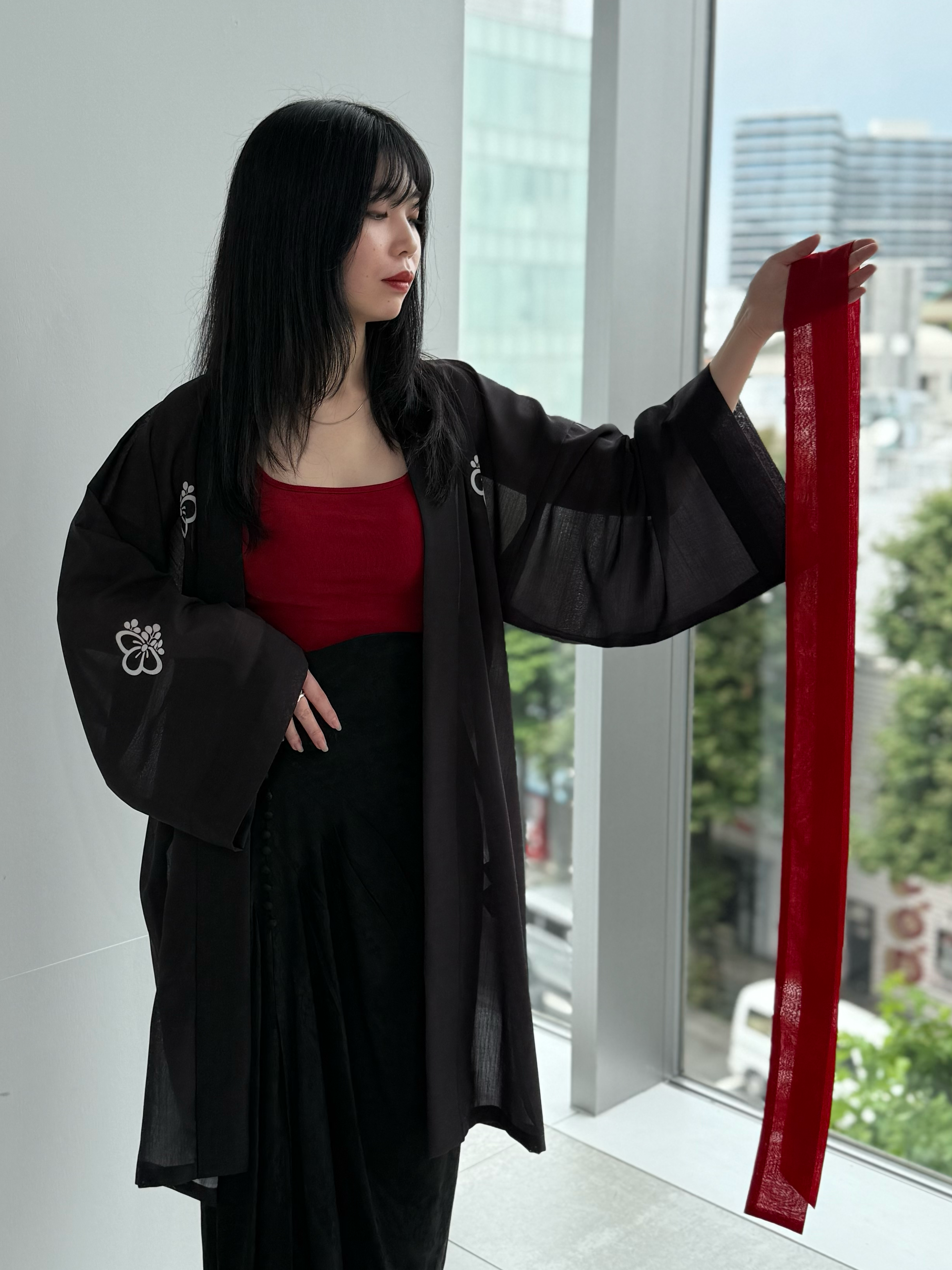 TRADITIONAL SHEER HAPPI RED_OBI / 紗紬法被