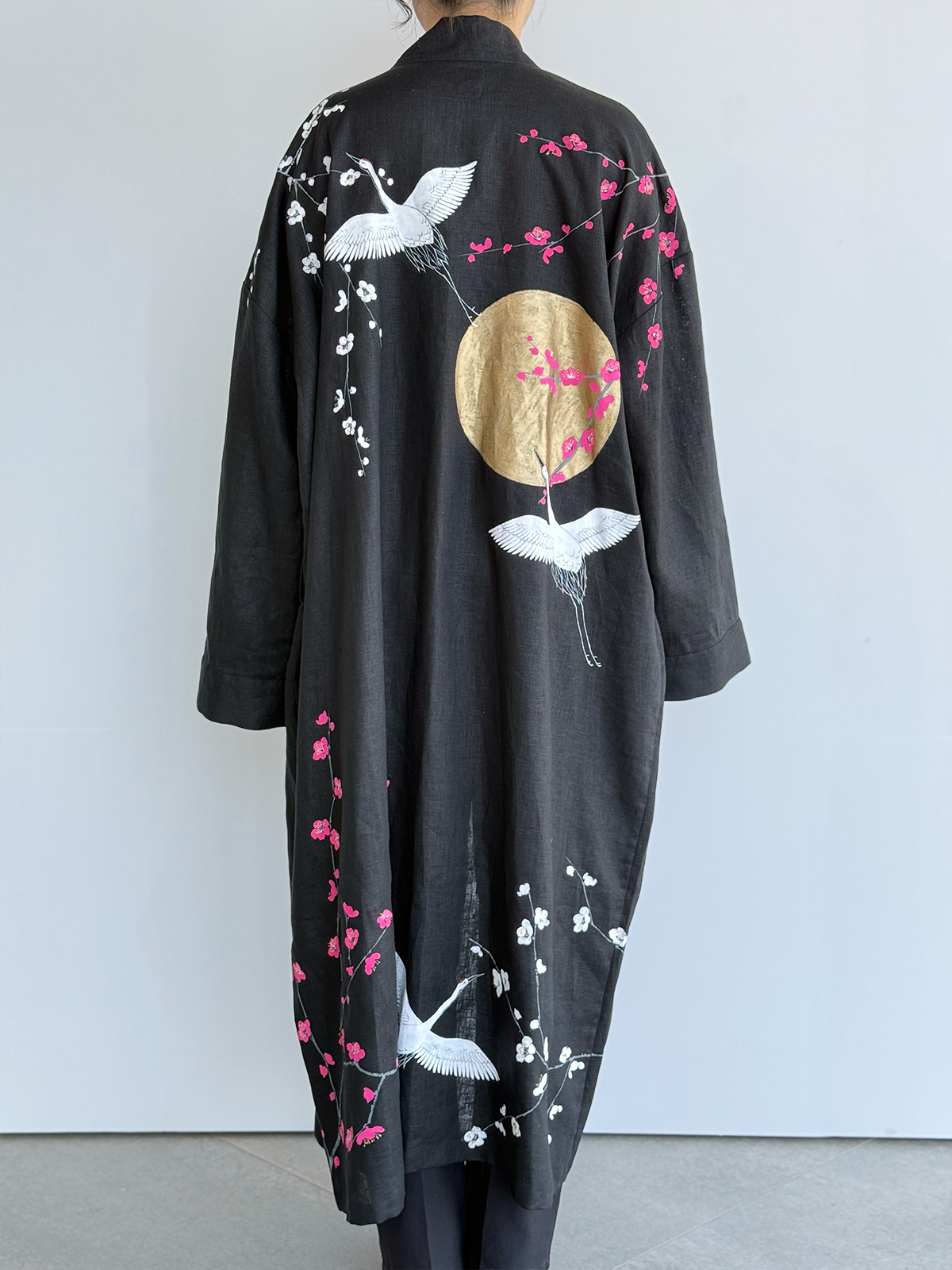 [SANKI ZAKKA SELECT] Gown Jacket - Black - Plum, Crane and Moon