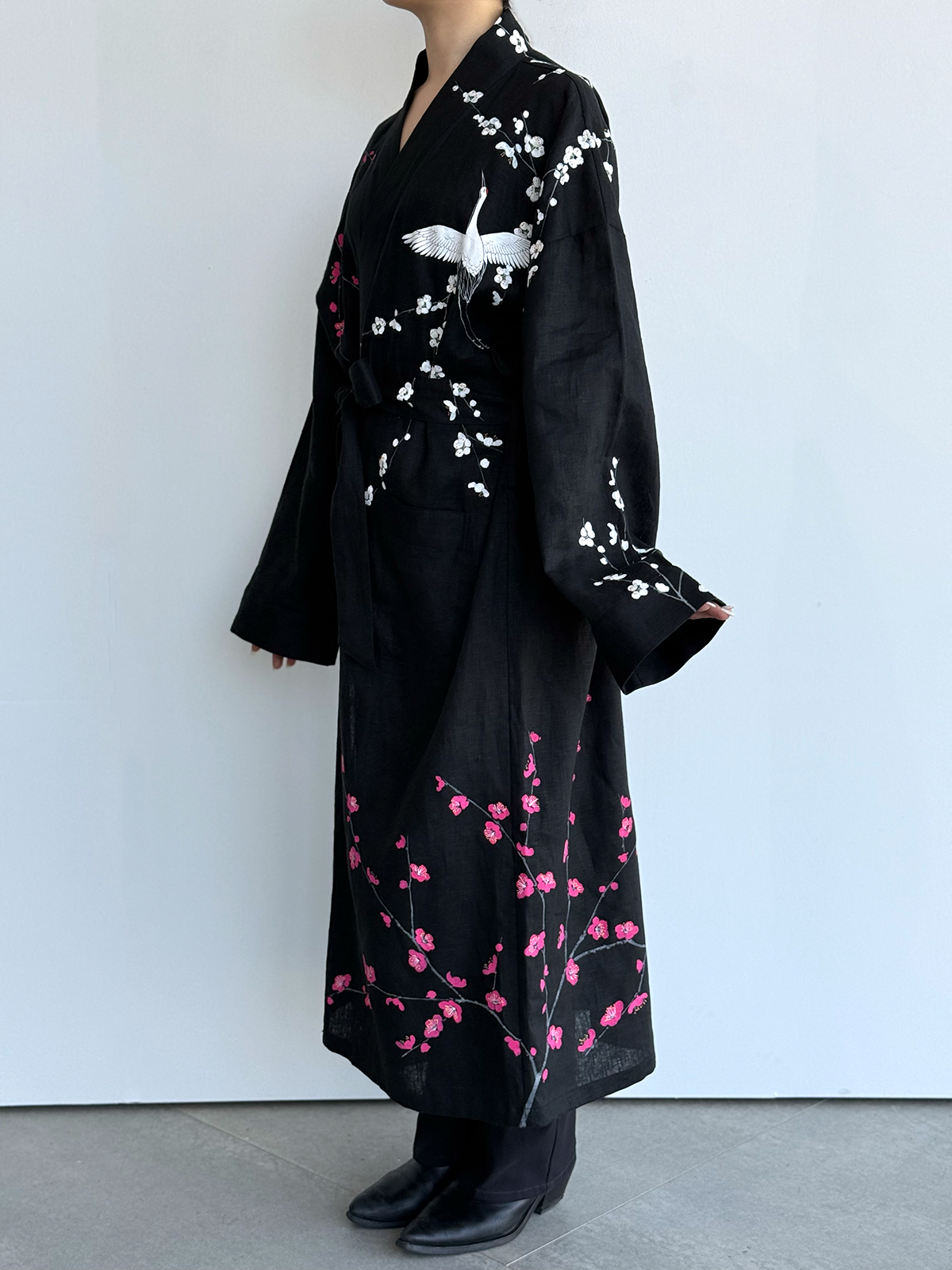 [SANKI ZAKKA SELECT] Gown Jacket - Black - Plum, Crane and Moon