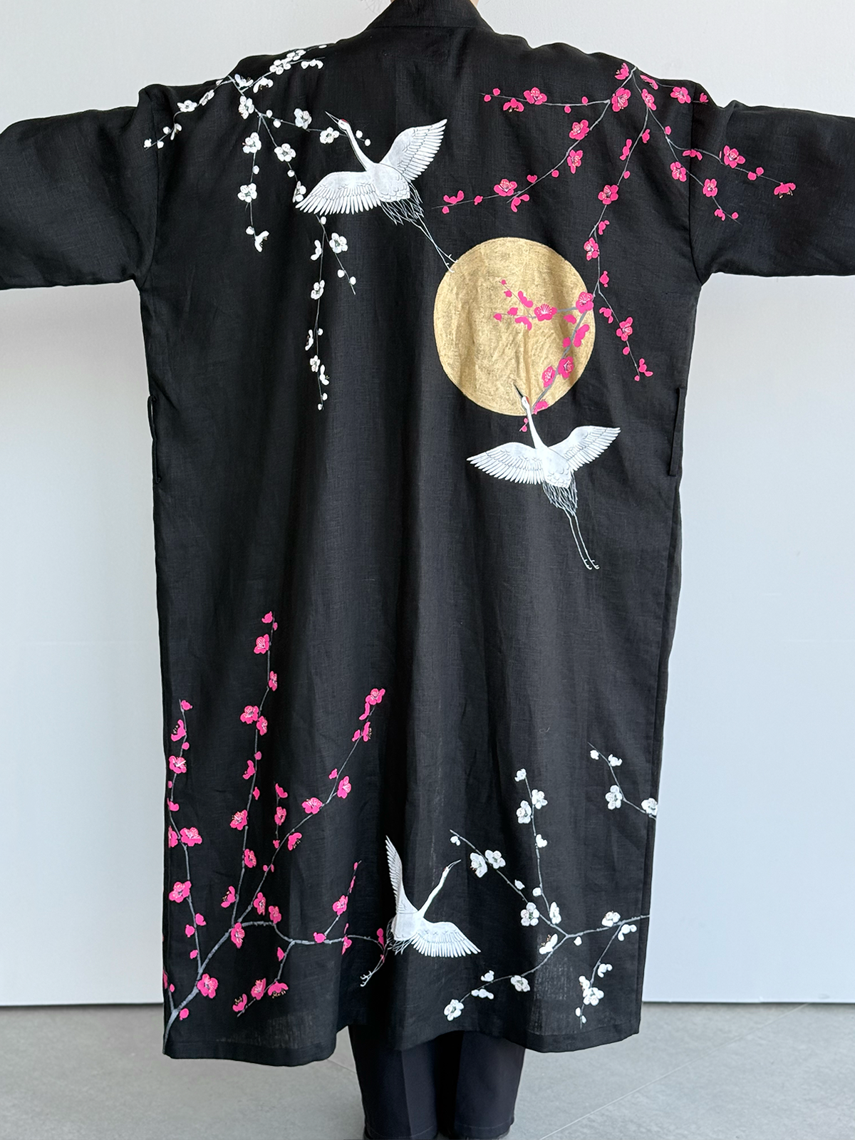 [SANKI ZAKKA SELECT] Gown Jacket - Black - Plum, Crane and Moon