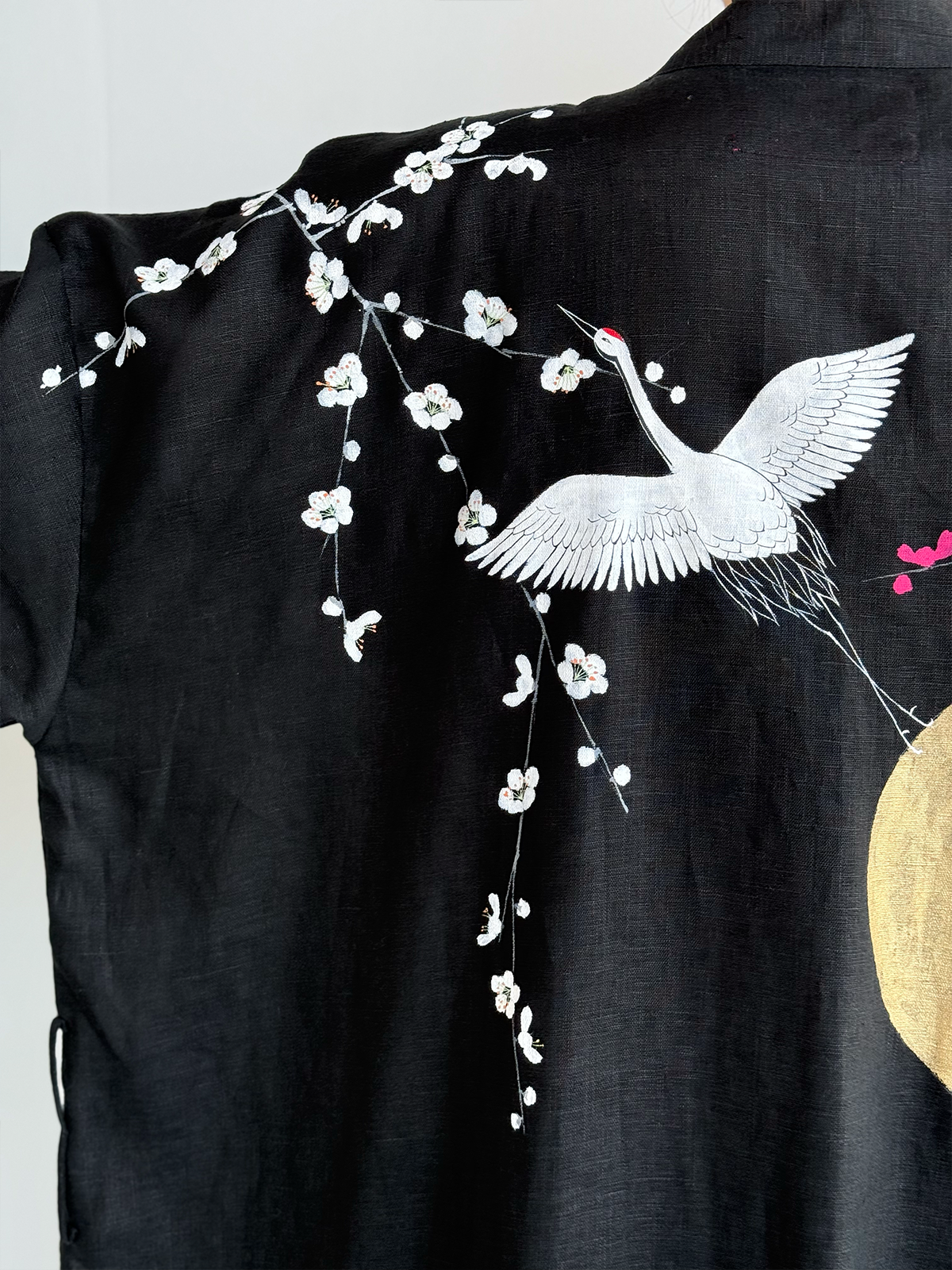 [SANKI ZAKKA SELECT] Gown Jacket - Black - Plum, Crane and Moon