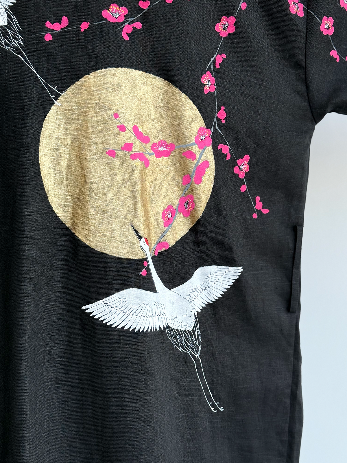 [SANKI ZAKKA SELECT] Gown Jacket - Black - Plum, Crane and Moon