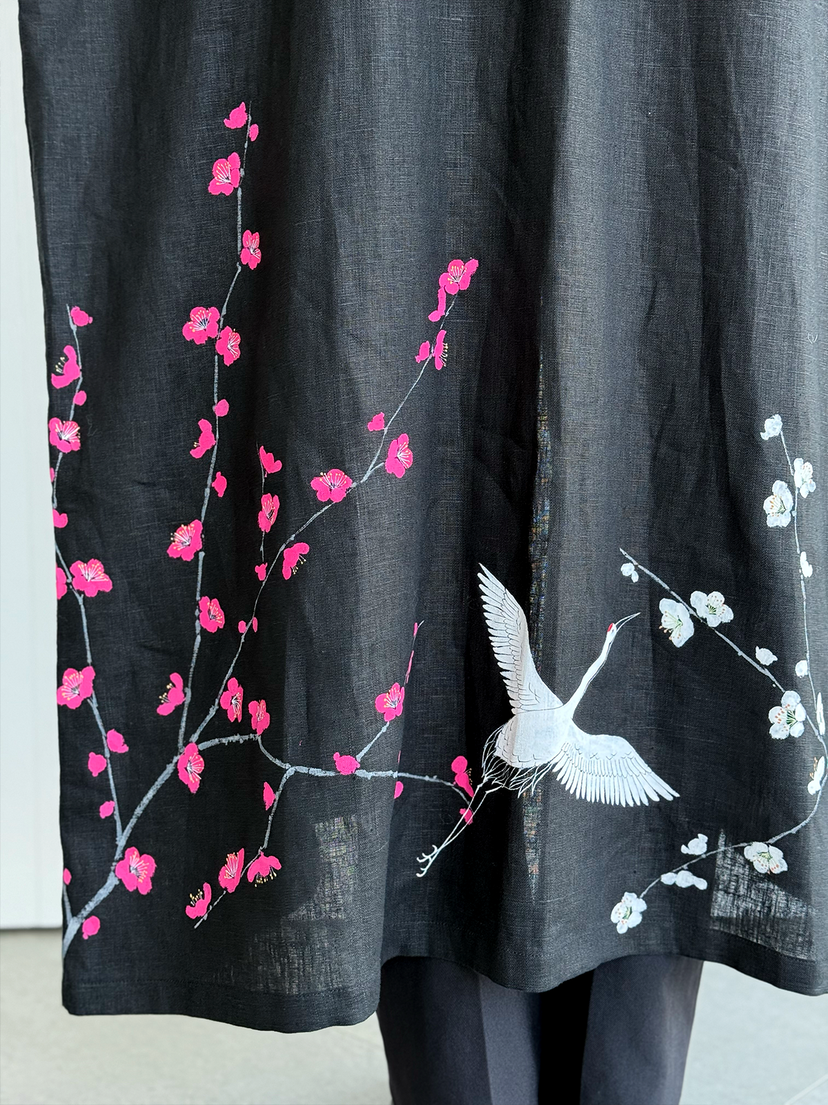 [SANKI ZAKKA SELECT] Gown Jacket - Black - Plum, Crane and Moon