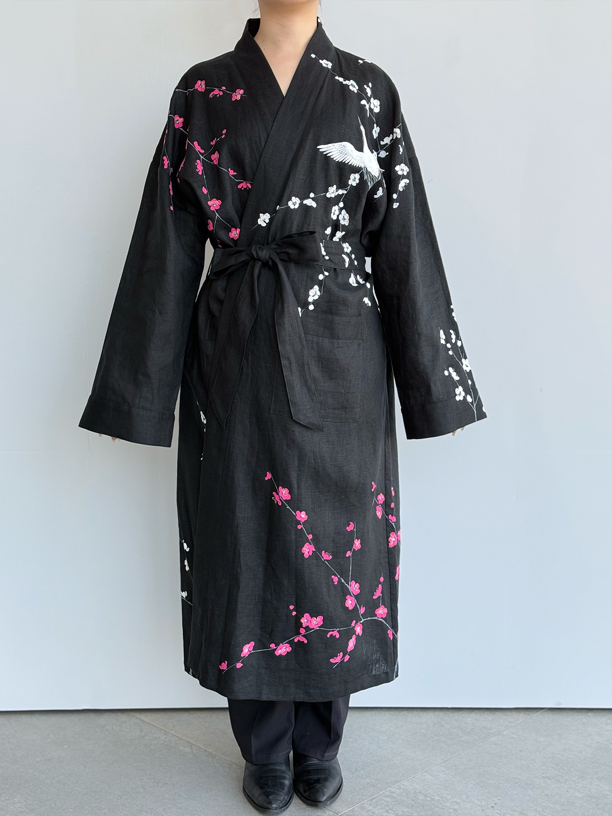 [SANKI ZAKKA SELECT] Gown Jacket - Black - Plum, Crane and Moon