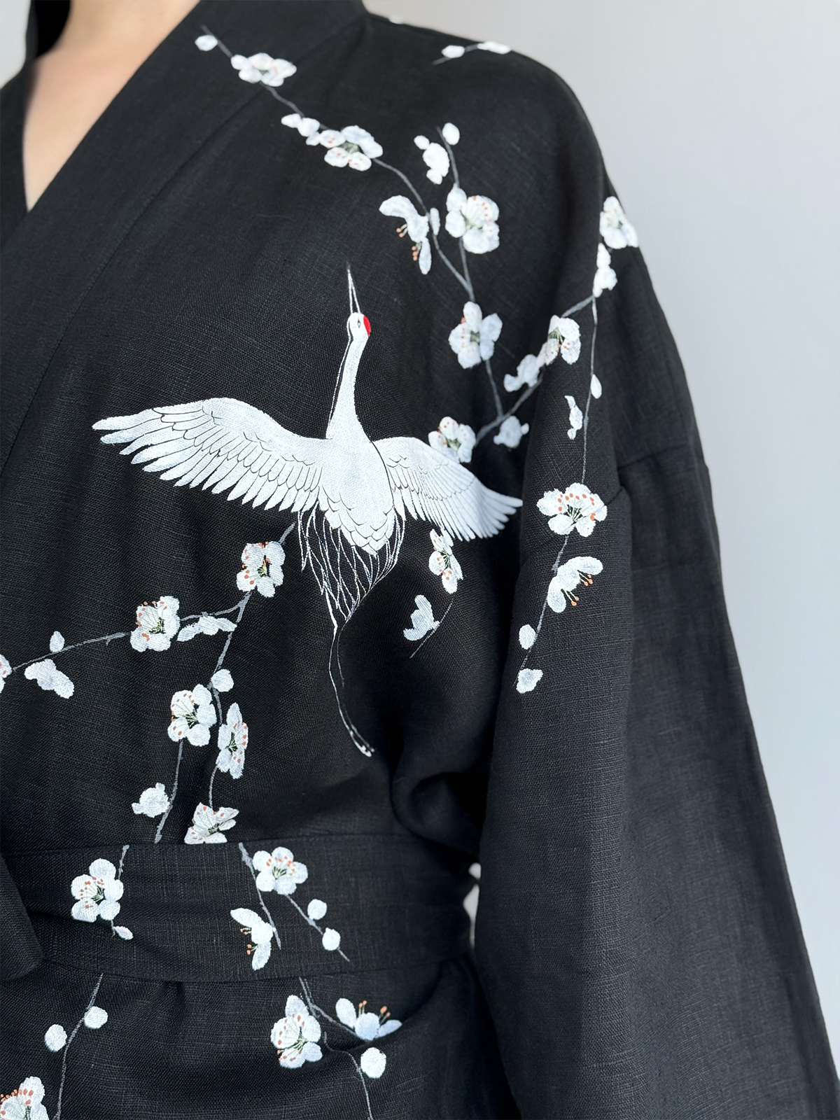 [SANKI ZAKKA SELECT] Gown Jacket - Black - Plum, Crane and Moon