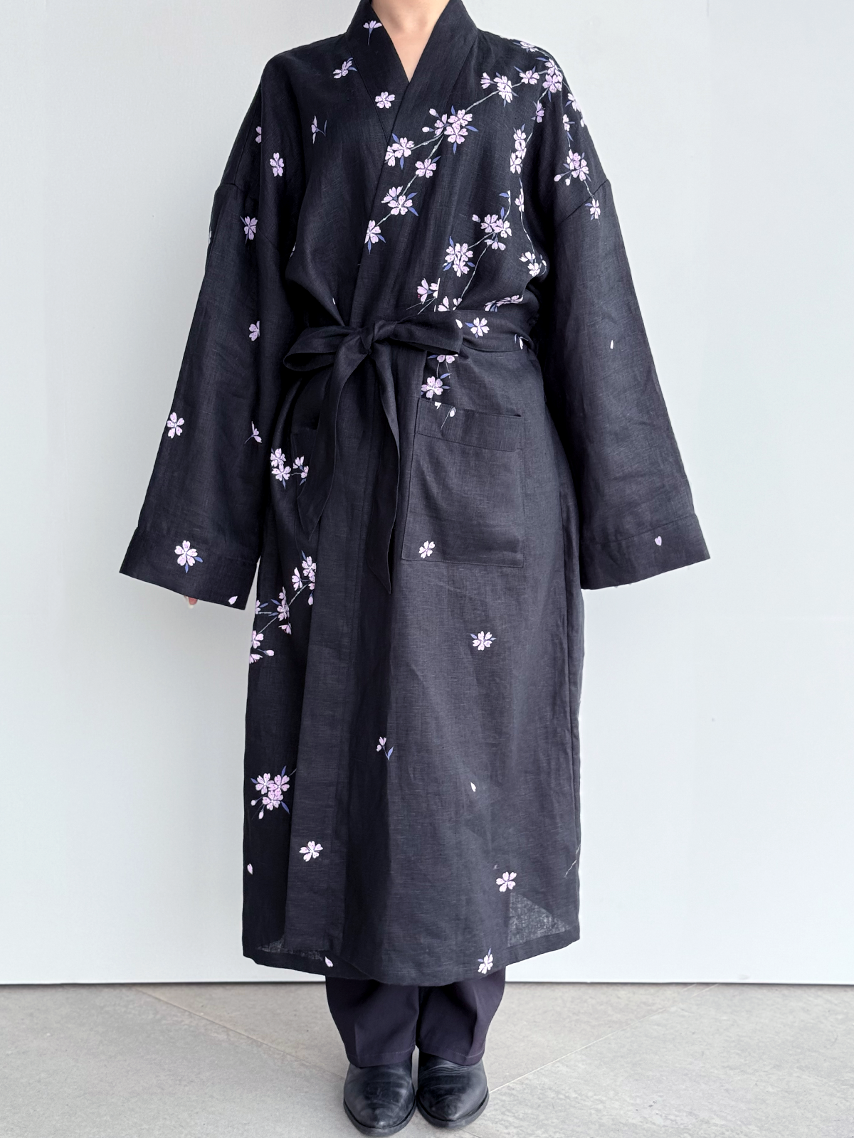 [SANKI ZAKKA SELECT] Gown Jacket - Black - Cherry Blossom and Mt. Fuji