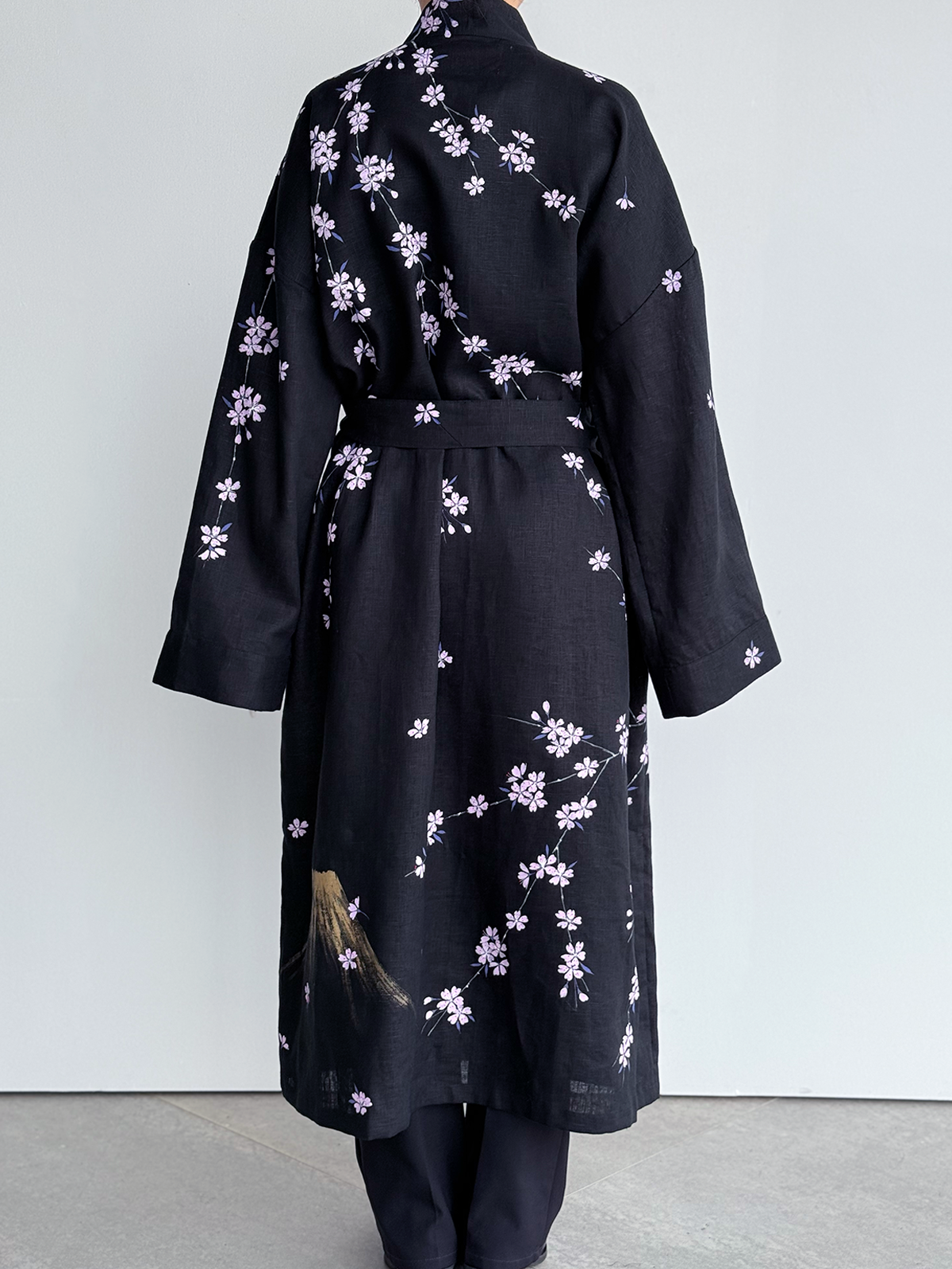 [SANKI ZAKKA SELECT] Gown Jacket - Black - Cherry Blossom and Mt. Fuji