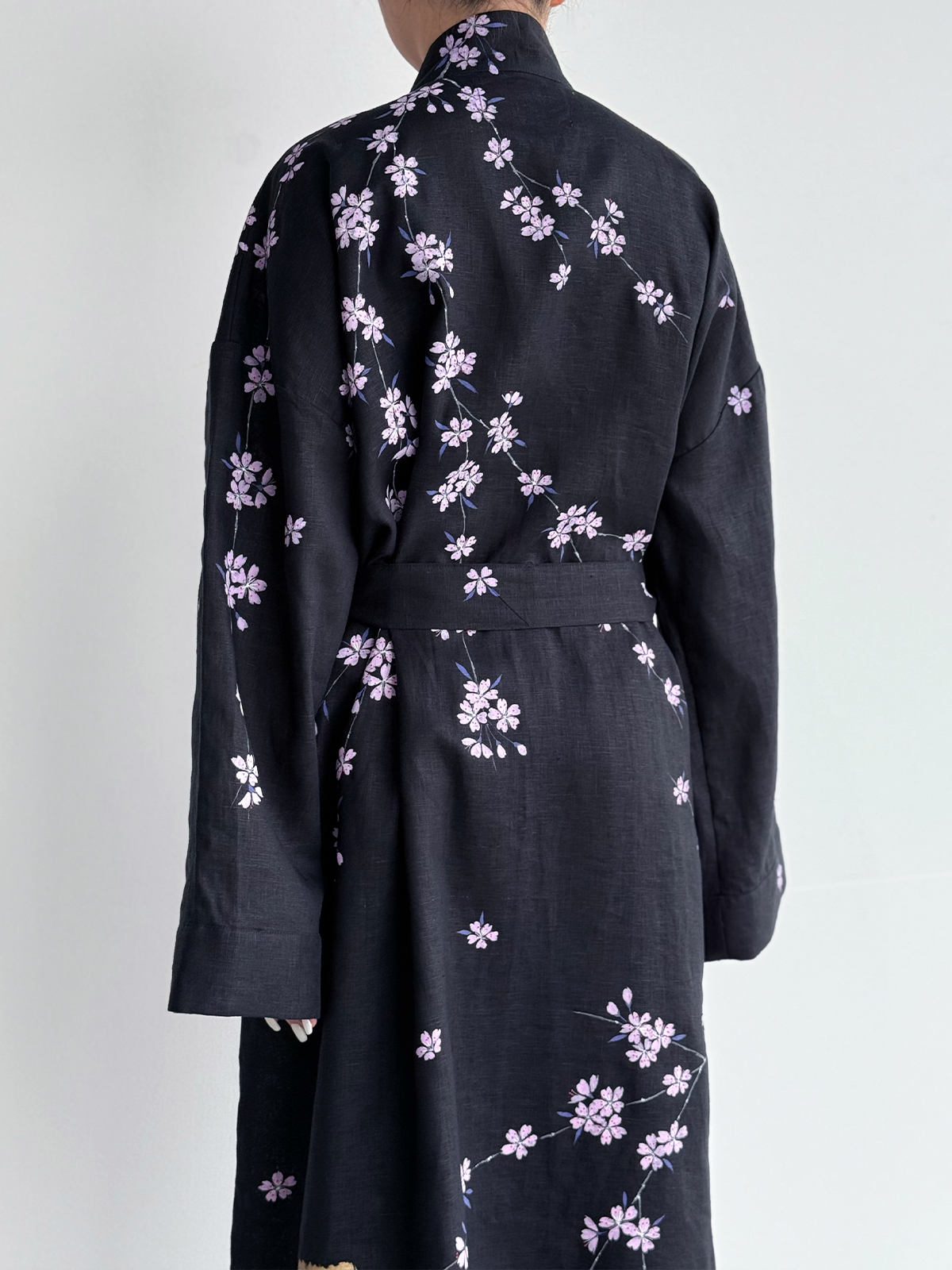 [SANKI ZAKKA SELECT] Gown Jacket - Black - Cherry Blossom and Mt. Fuji