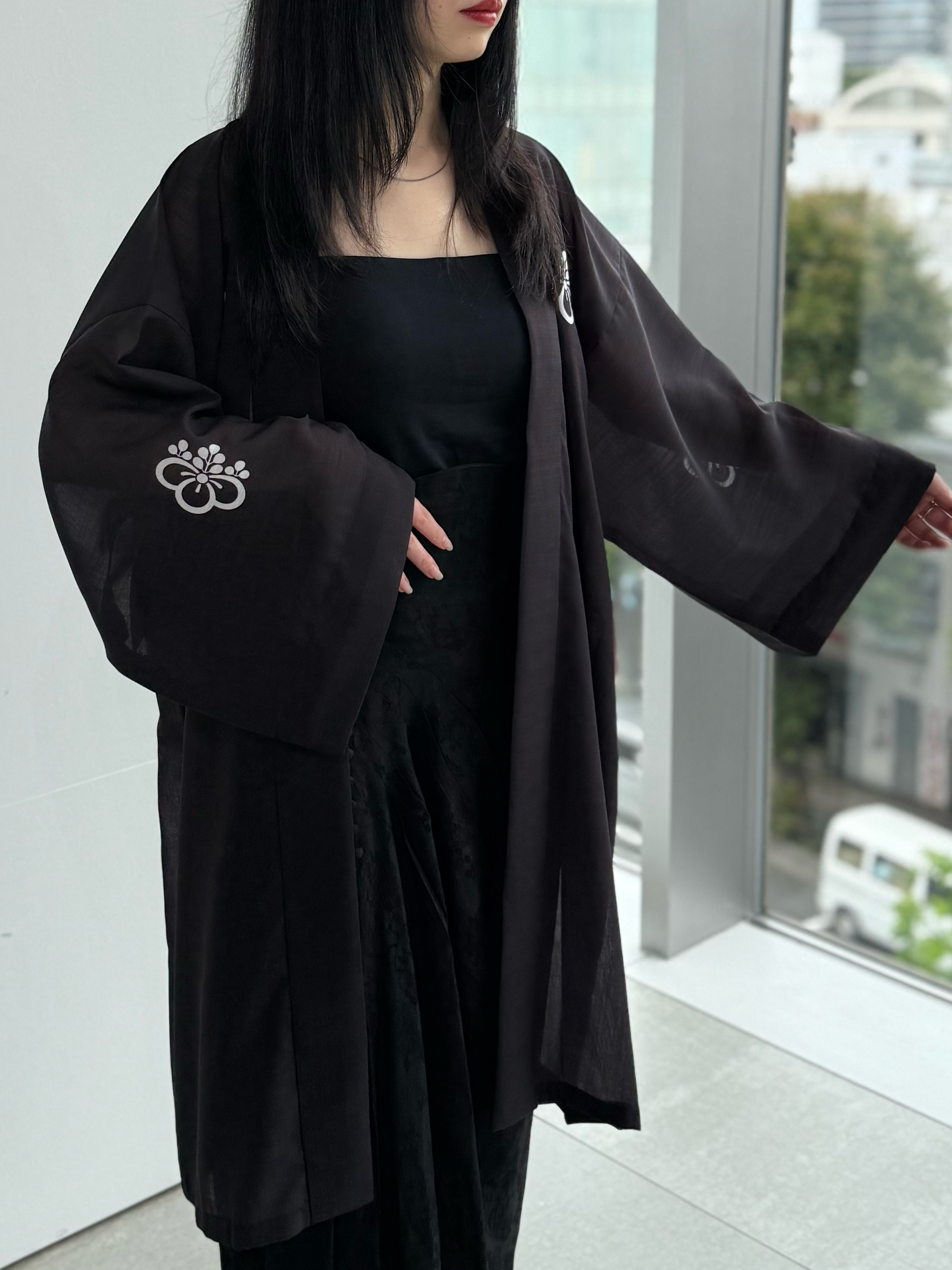 TRADITIONAL SHEER HAPPI BLACK_OBI / 紗紬法被