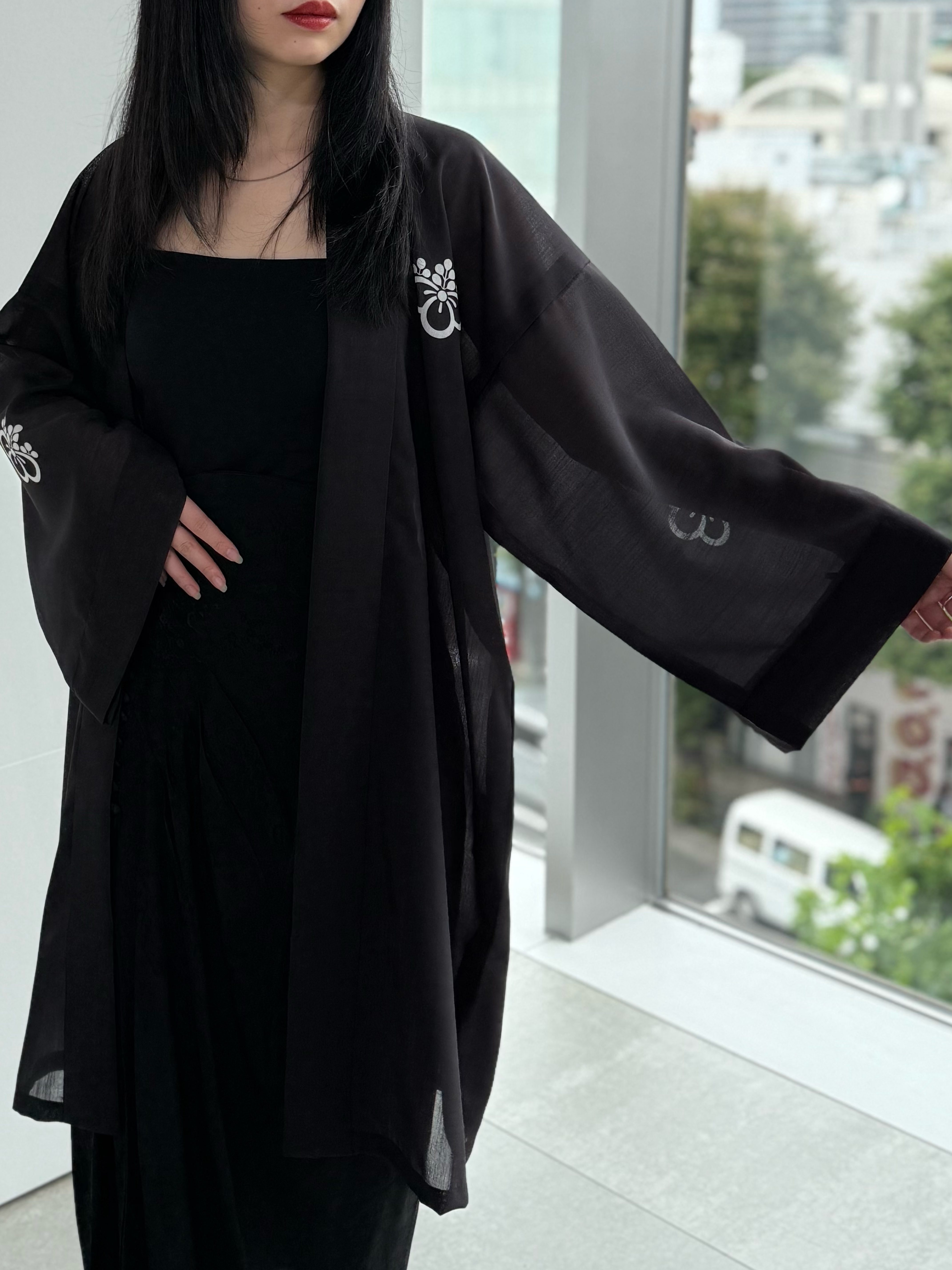 TRADITIONAL SHEER HAPPI BLACK_OBI / 紗紬法被