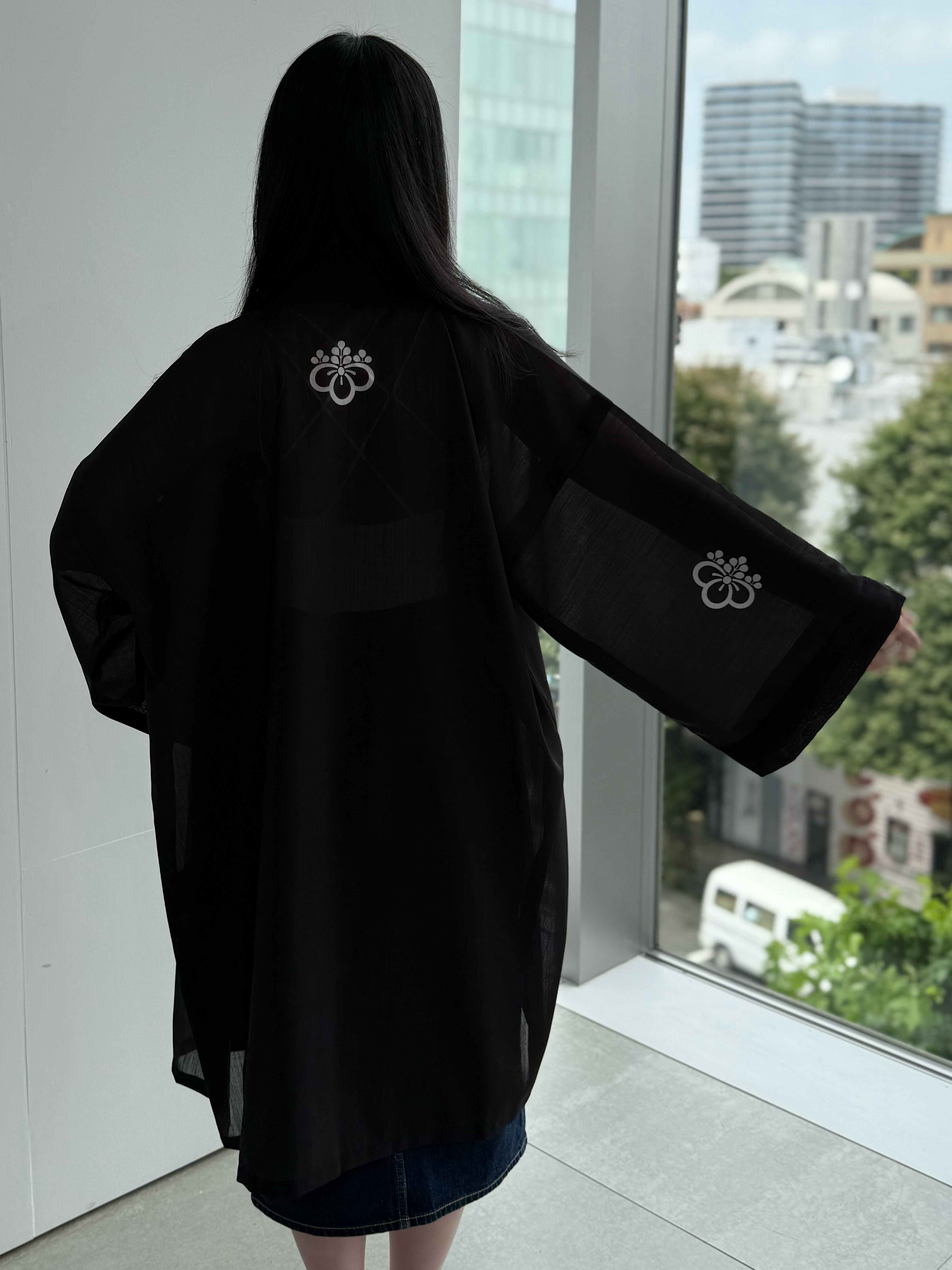 TRADITIONAL SHEER HAPPI BLACK_OBI / 紗紬法被