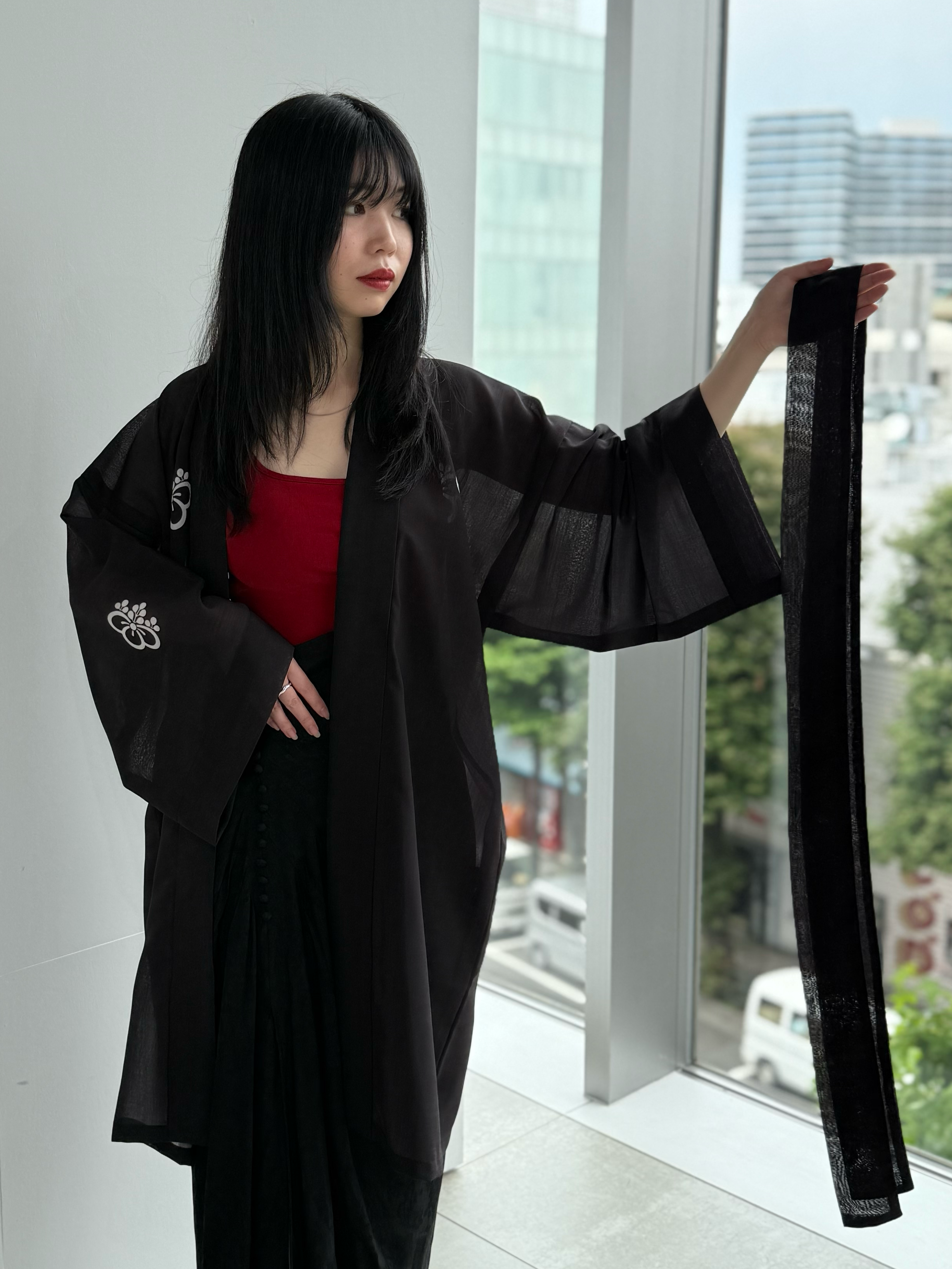 TRADITIONAL SHEER HAPPI BLACK_OBI / 紗紬法被