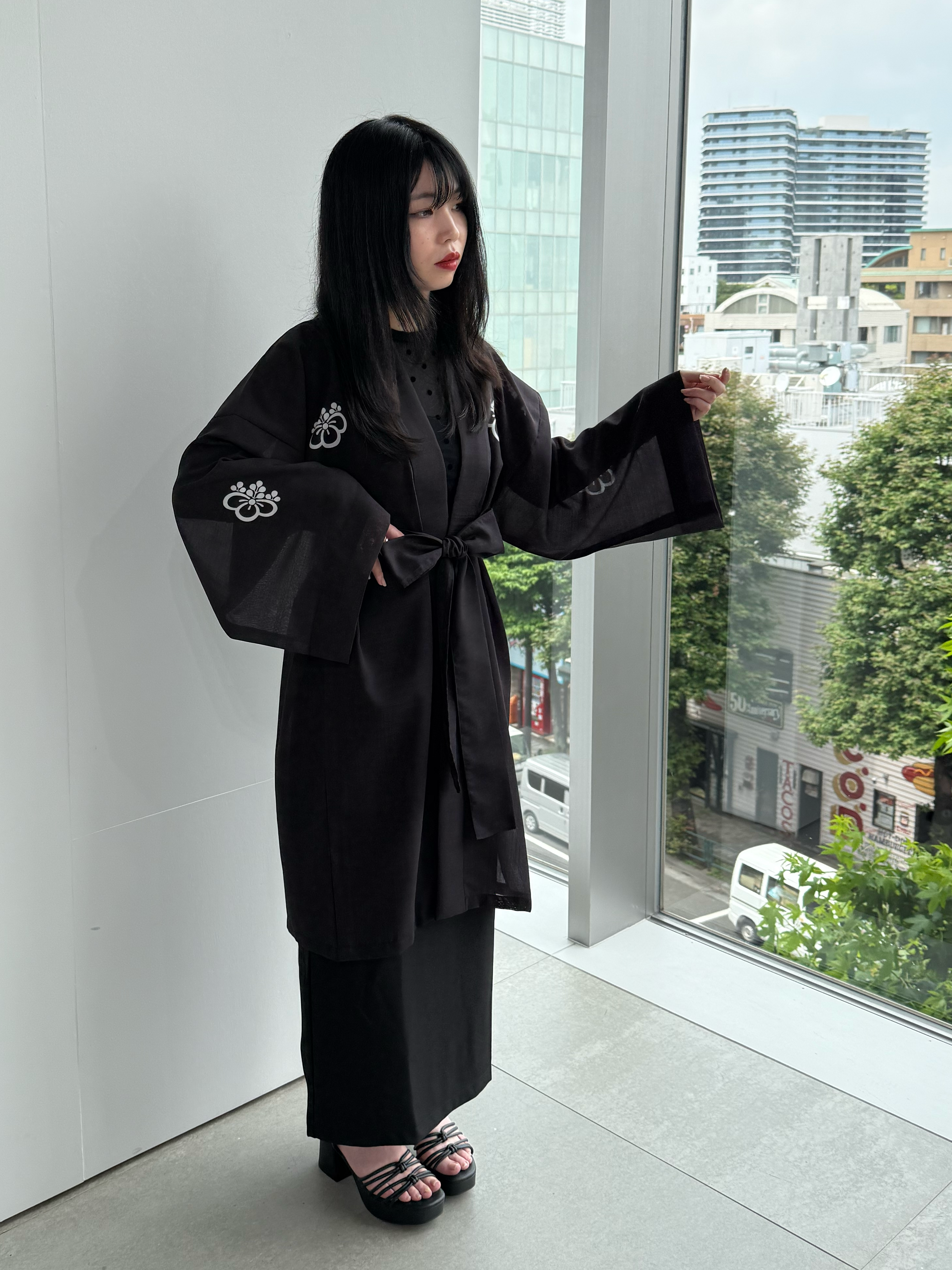 TRADITIONAL SHEER HAPPI BLACK_OBI / 紗紬法被