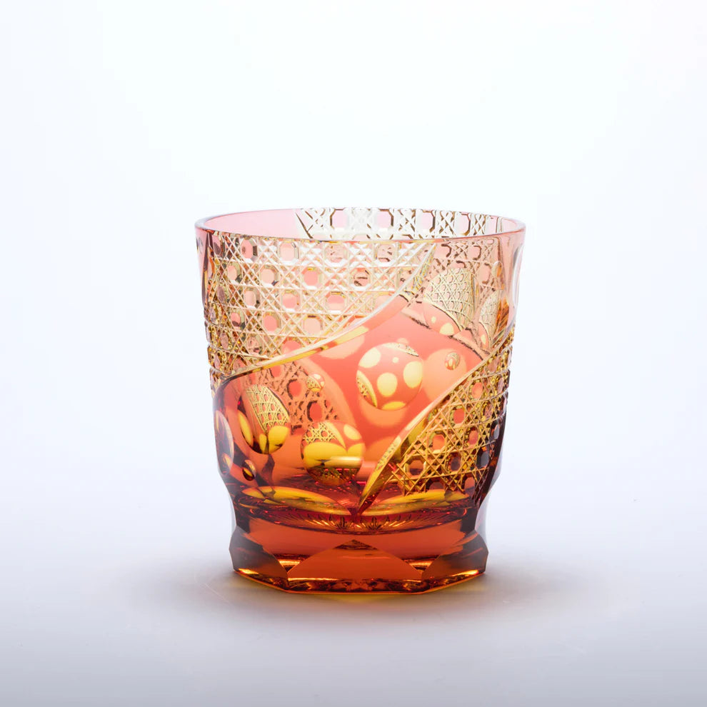 [SANKI ZAKKA SELECT] Noyuri Yamada – Octagonal Basket Weave Pattern Old-Fashioned Glass – Pink Amber