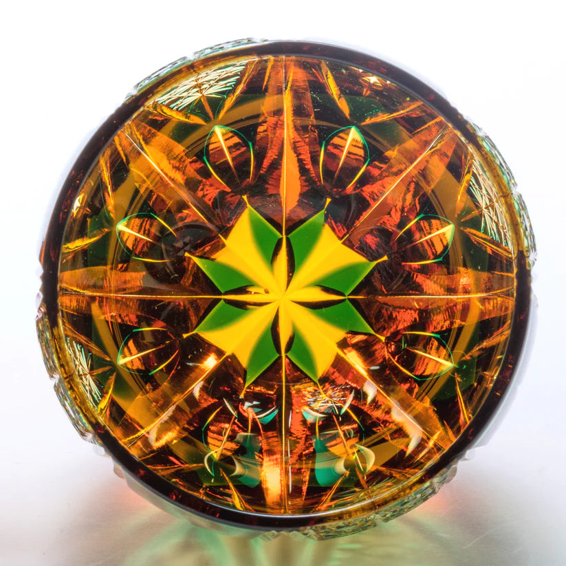 [SANKI ZAKKA SELECT] Taro Yoshikawa – Chrysanthemum and Basket Weave Pattern Tumbler – Green Amber