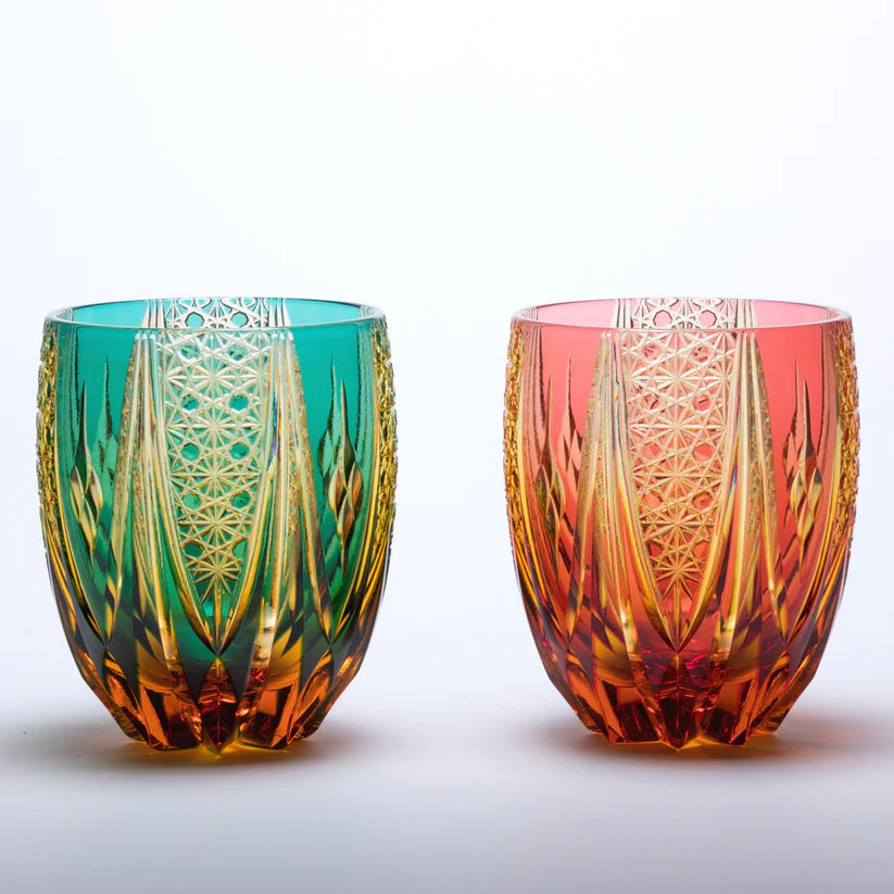 [SANKI ZAKKA SELECT] Taro Yoshikawa – Chrysanthemum and Basket Weave Pattern Tumbler – Pink Amber